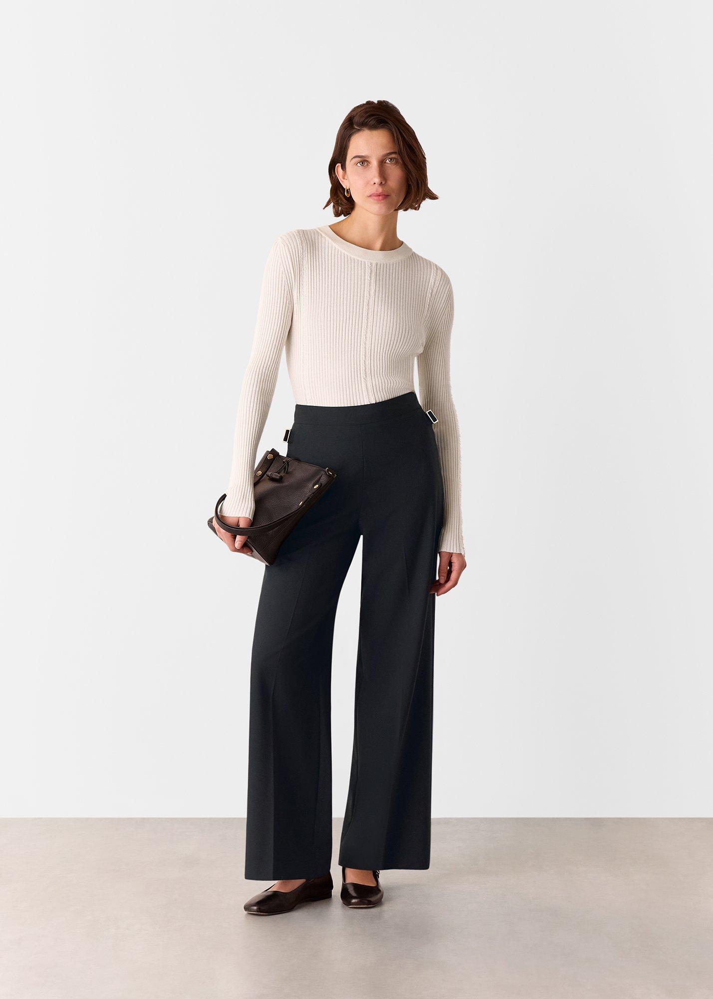 Black Wool Blend Tab Detail Trouser