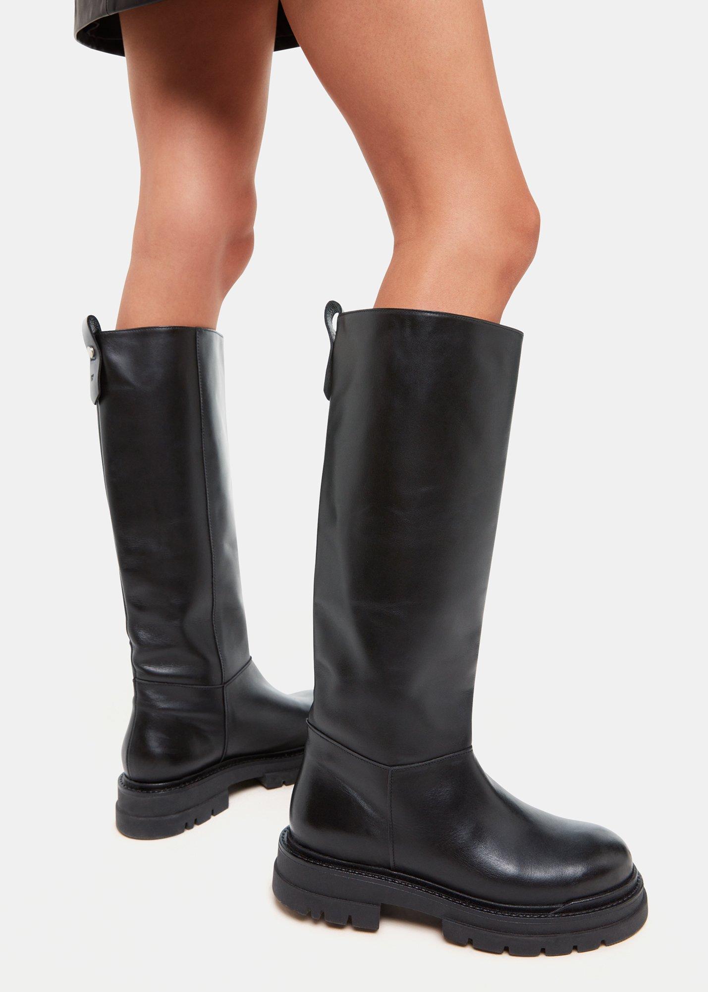 Black Maceo Lug Sole Knee High Boot
