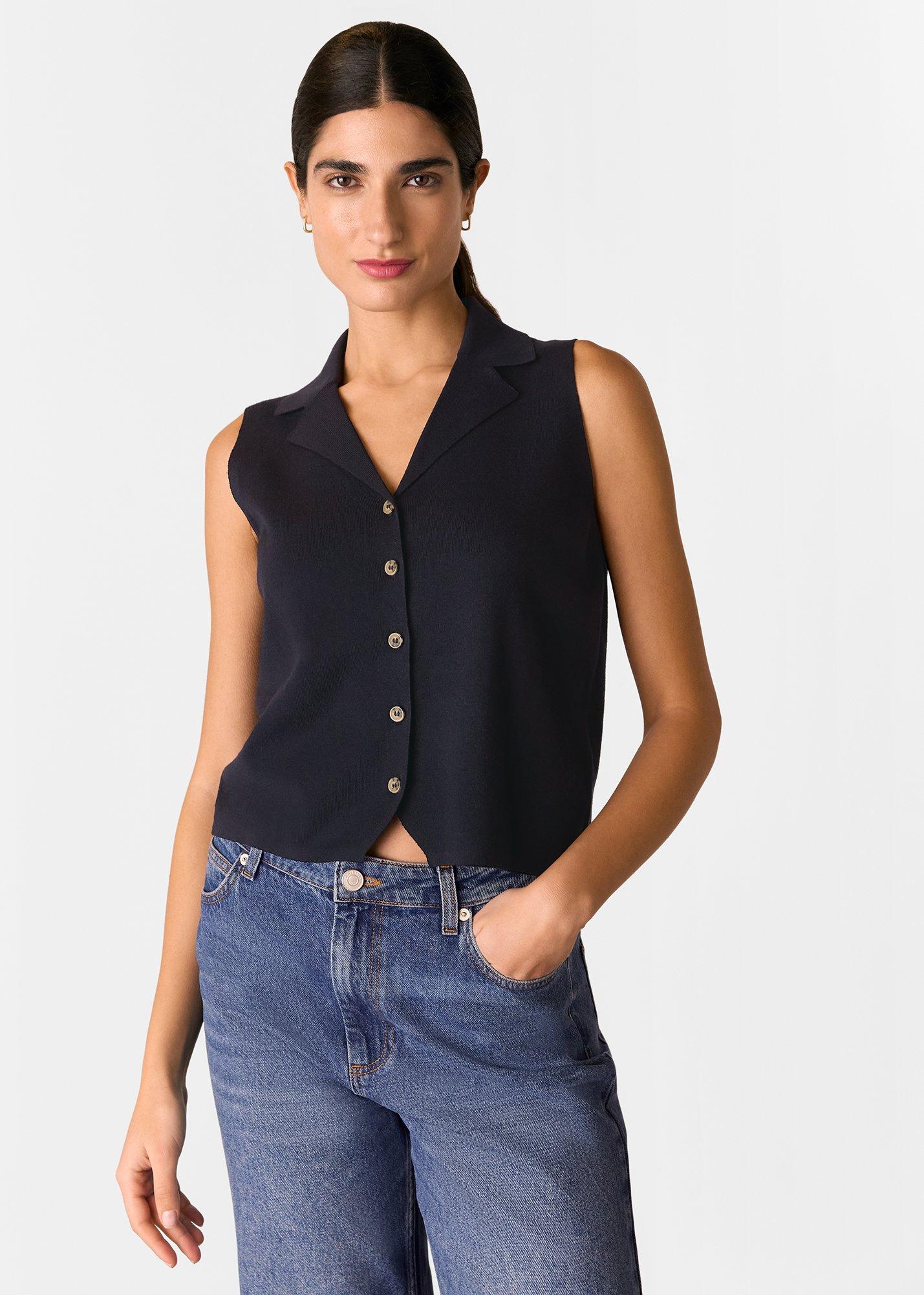 Navy Maisie Button Front Tank