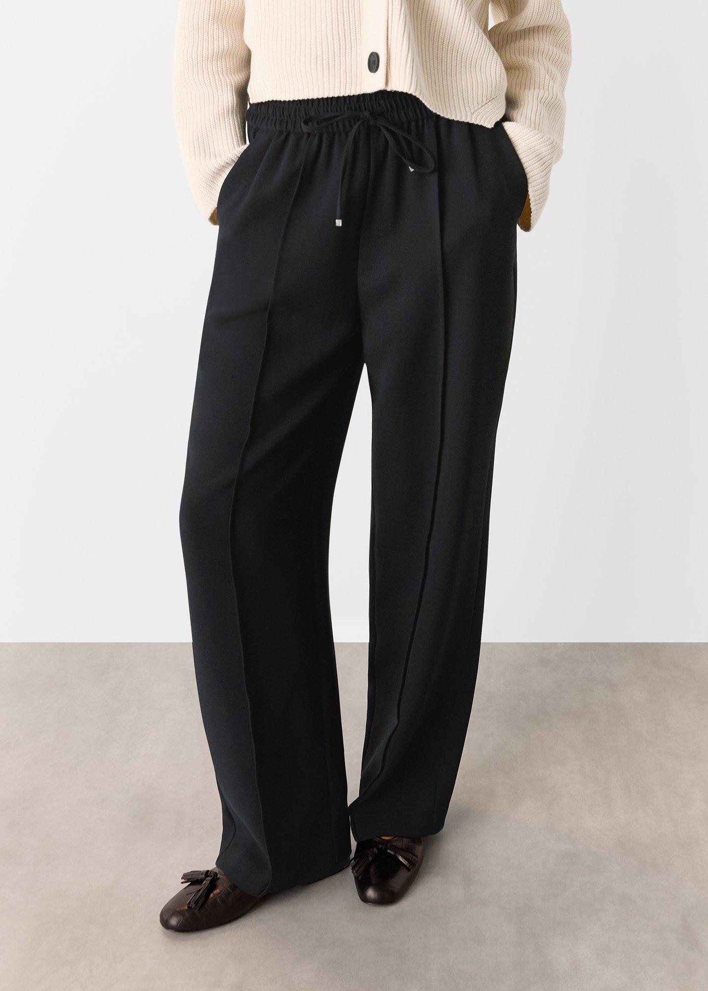 Black Drawstring Waist Crepe Trouser