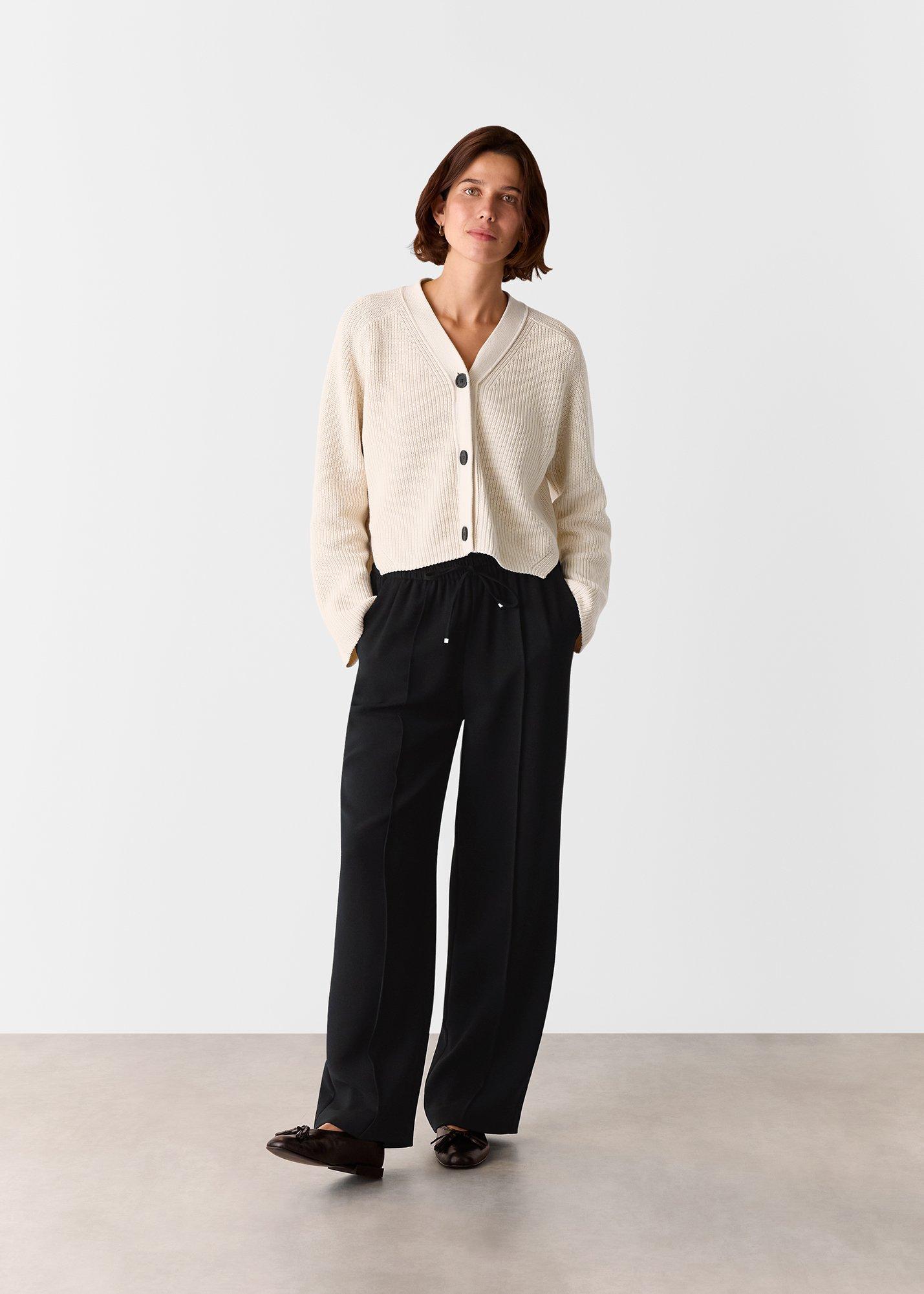 Black Drawstring Waist Crepe Trouser
