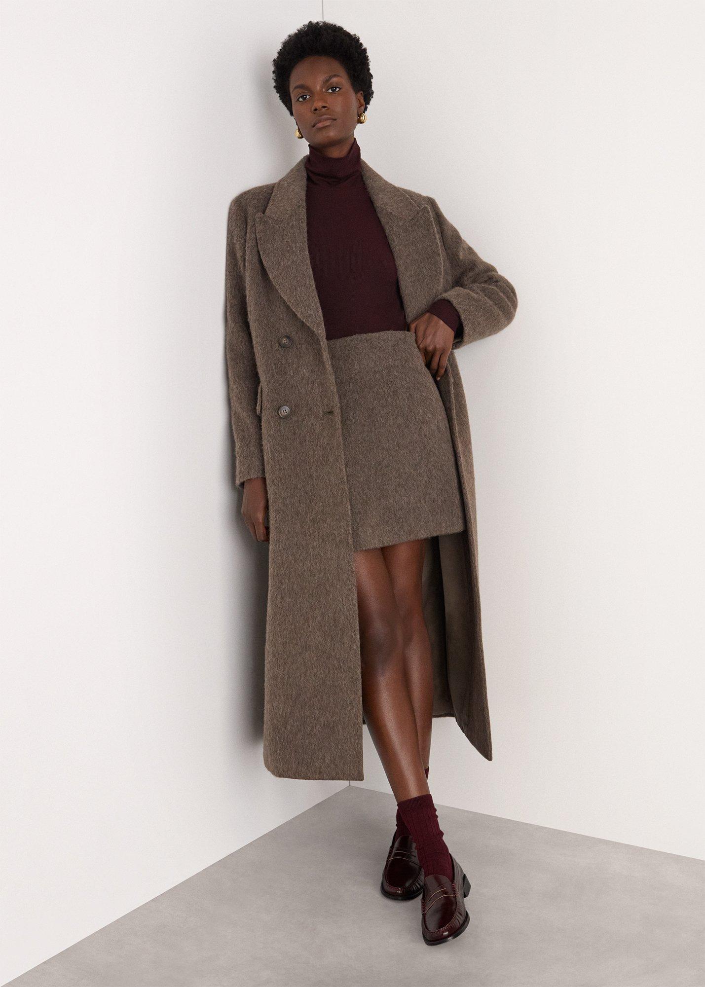 Taupe Maxi Double Breasted Wool Coat