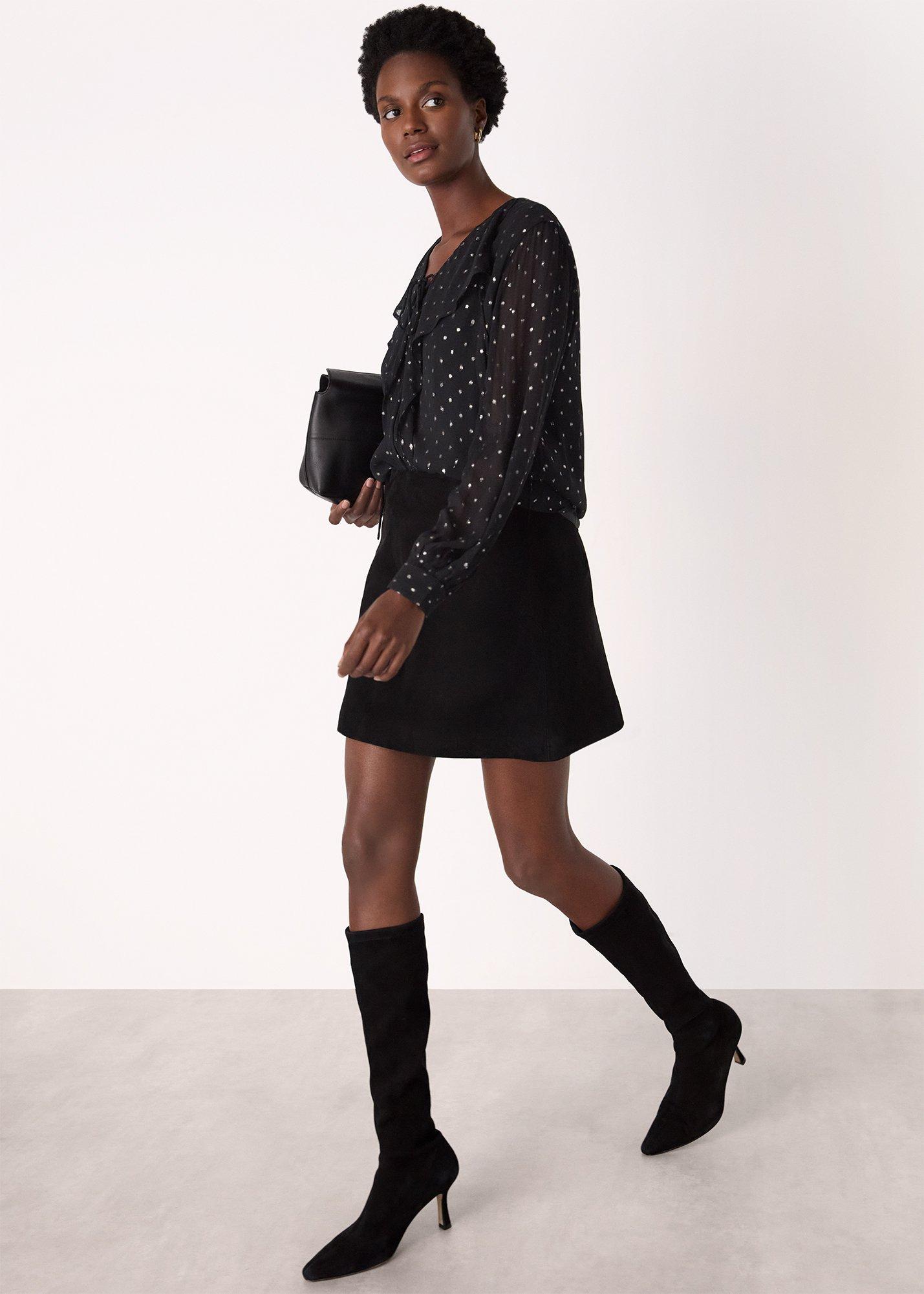 Black Metallic Dobby Frill Blouse