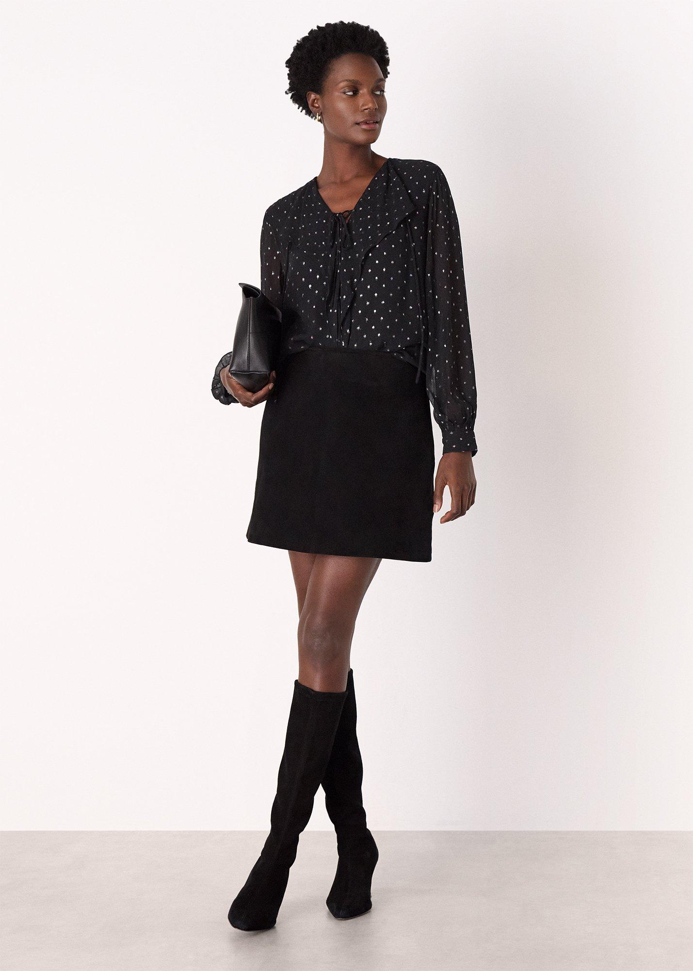Black Metallic Dobby Frill Blouse