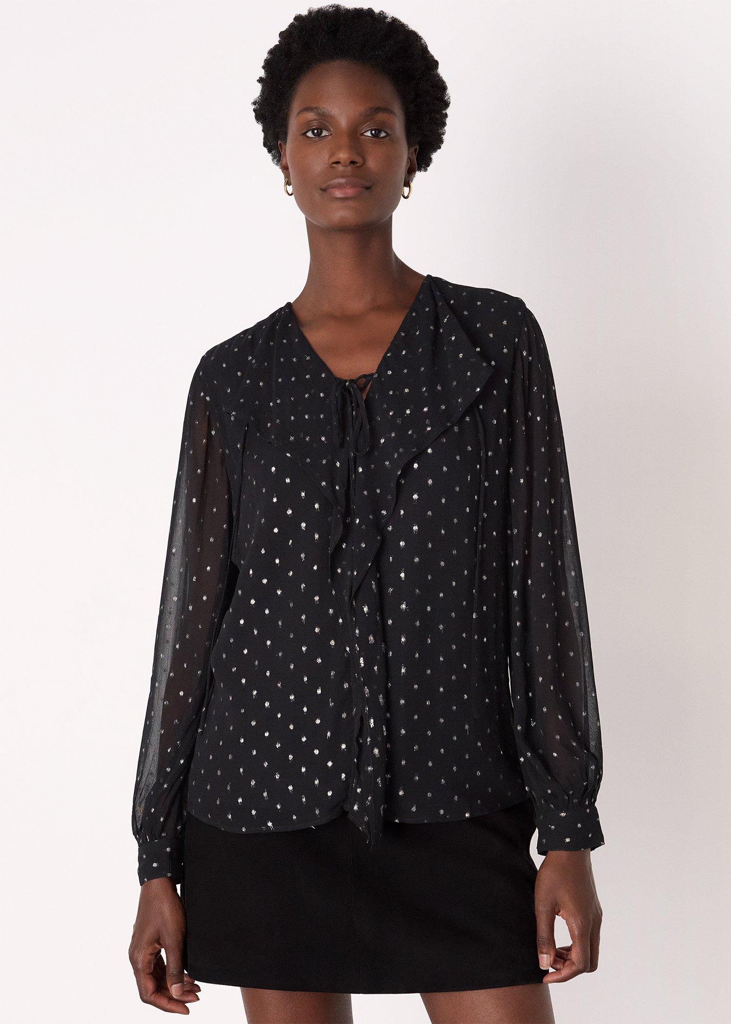 Metallic Dobby Frill Blouse