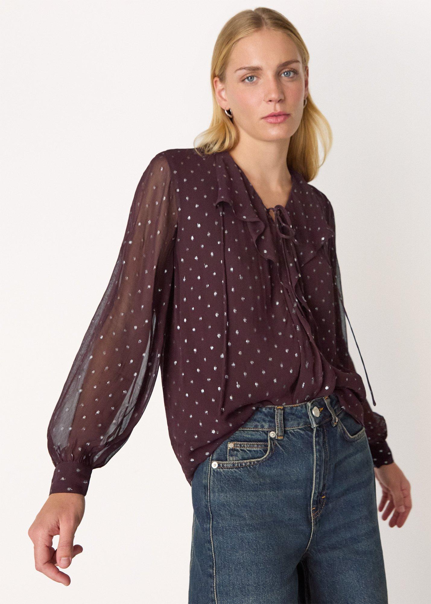 Metallic Dobby Frill Blouse