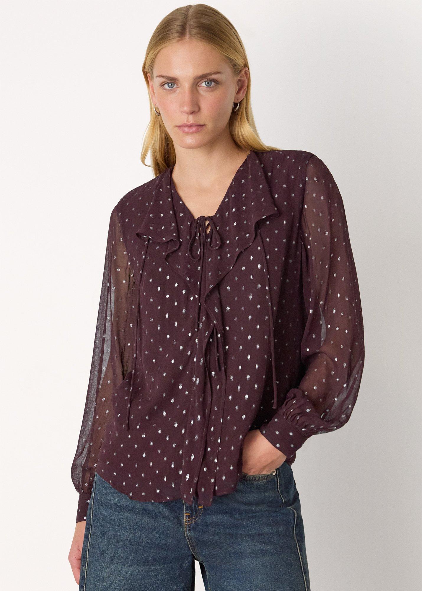 Metallic Dobby Frill Blouse