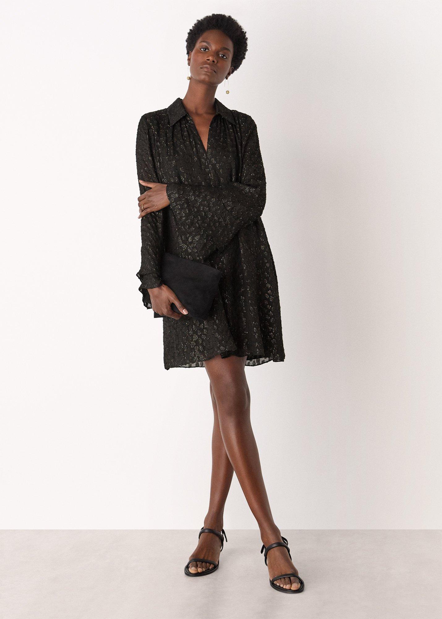 Black Metallic Dobby Mini Dress