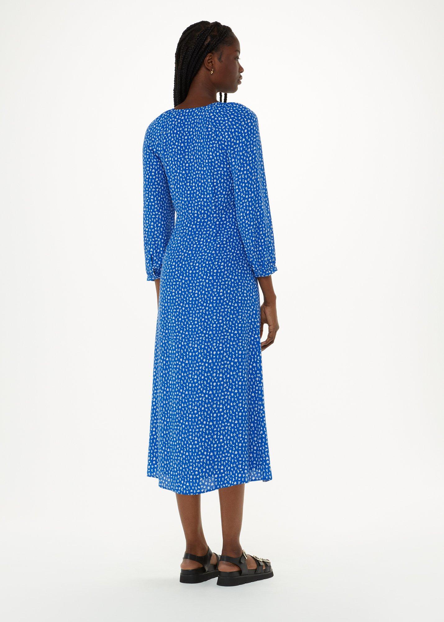 Blue Micro Cactus Print Midi Dress