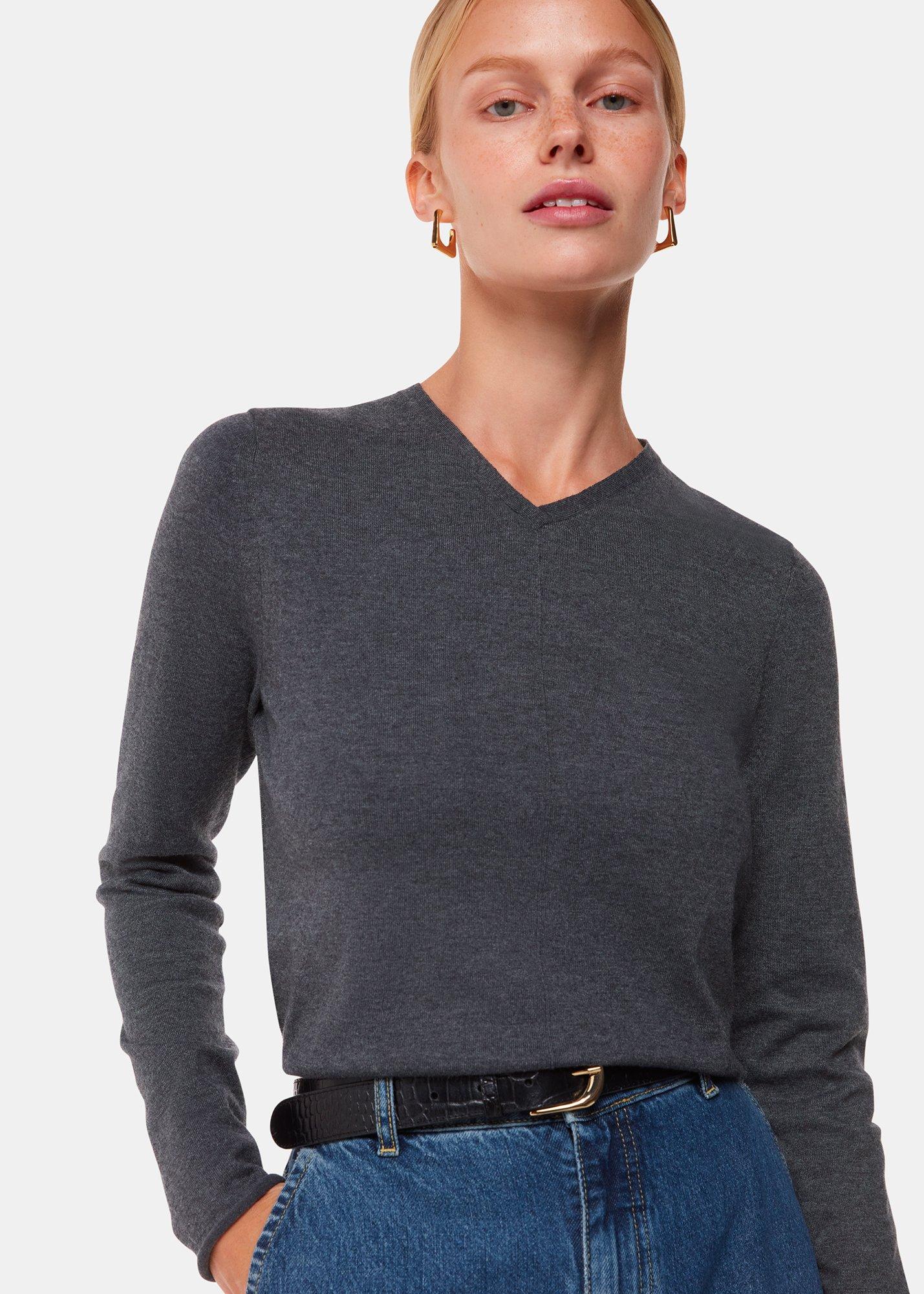 Dark Grey Mila V Neck Sweater