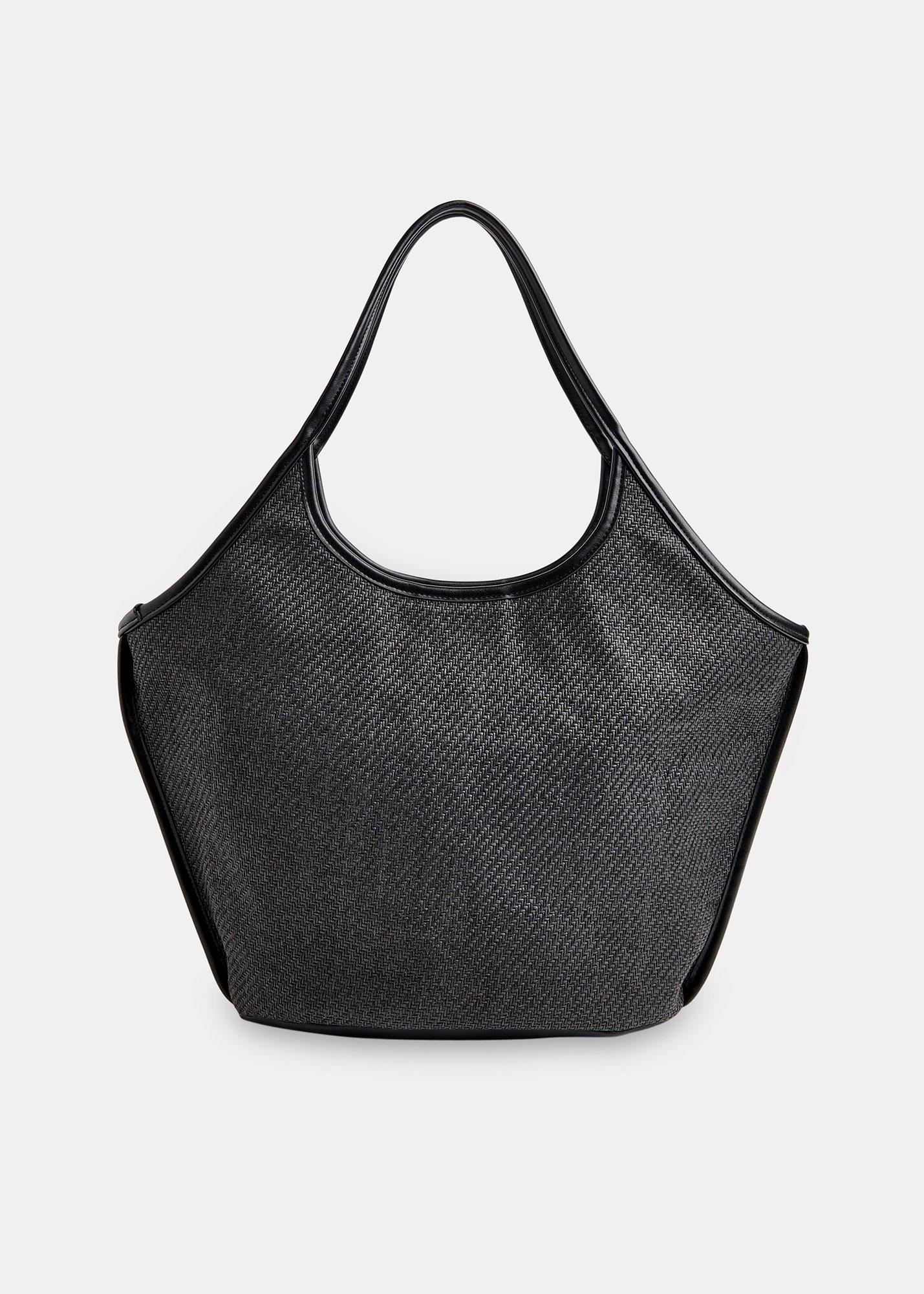 Black Mira Straw Tote