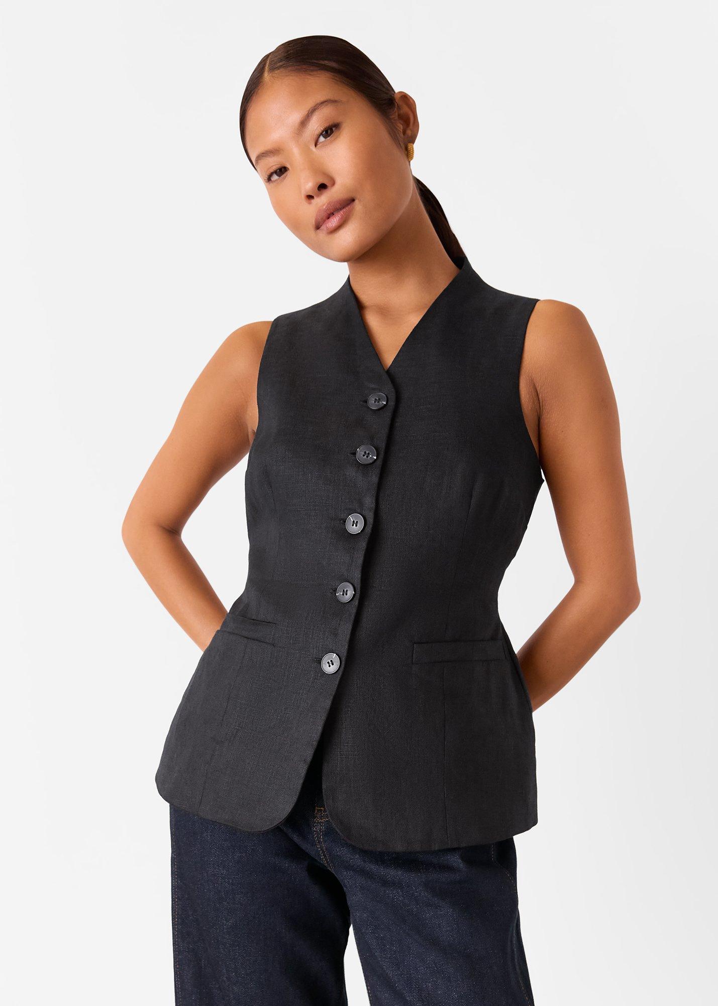 Black Petite Molly Linen Waistcoat