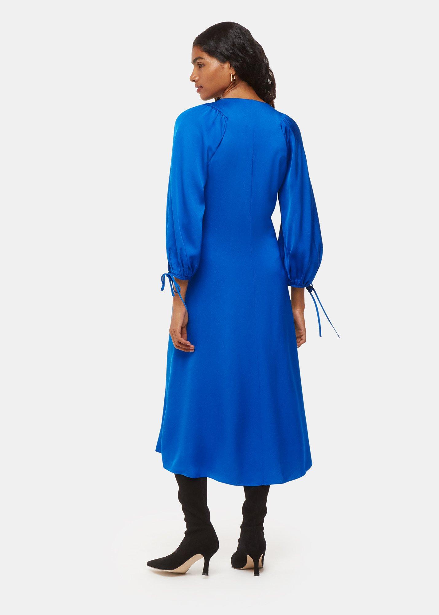 Blue Petite Molly Satin Ruched Dress