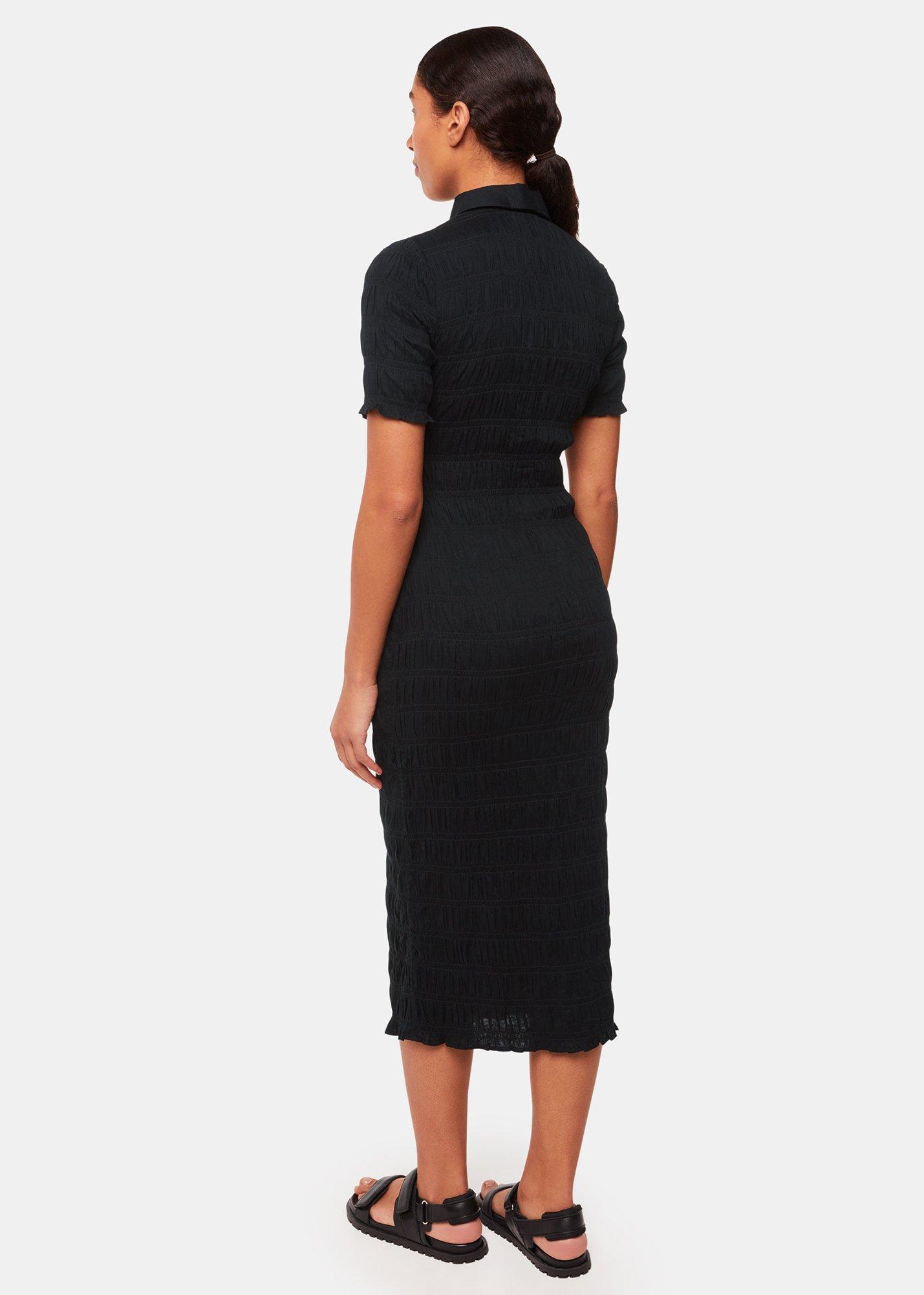 Black Monique Shirred Midi Dress