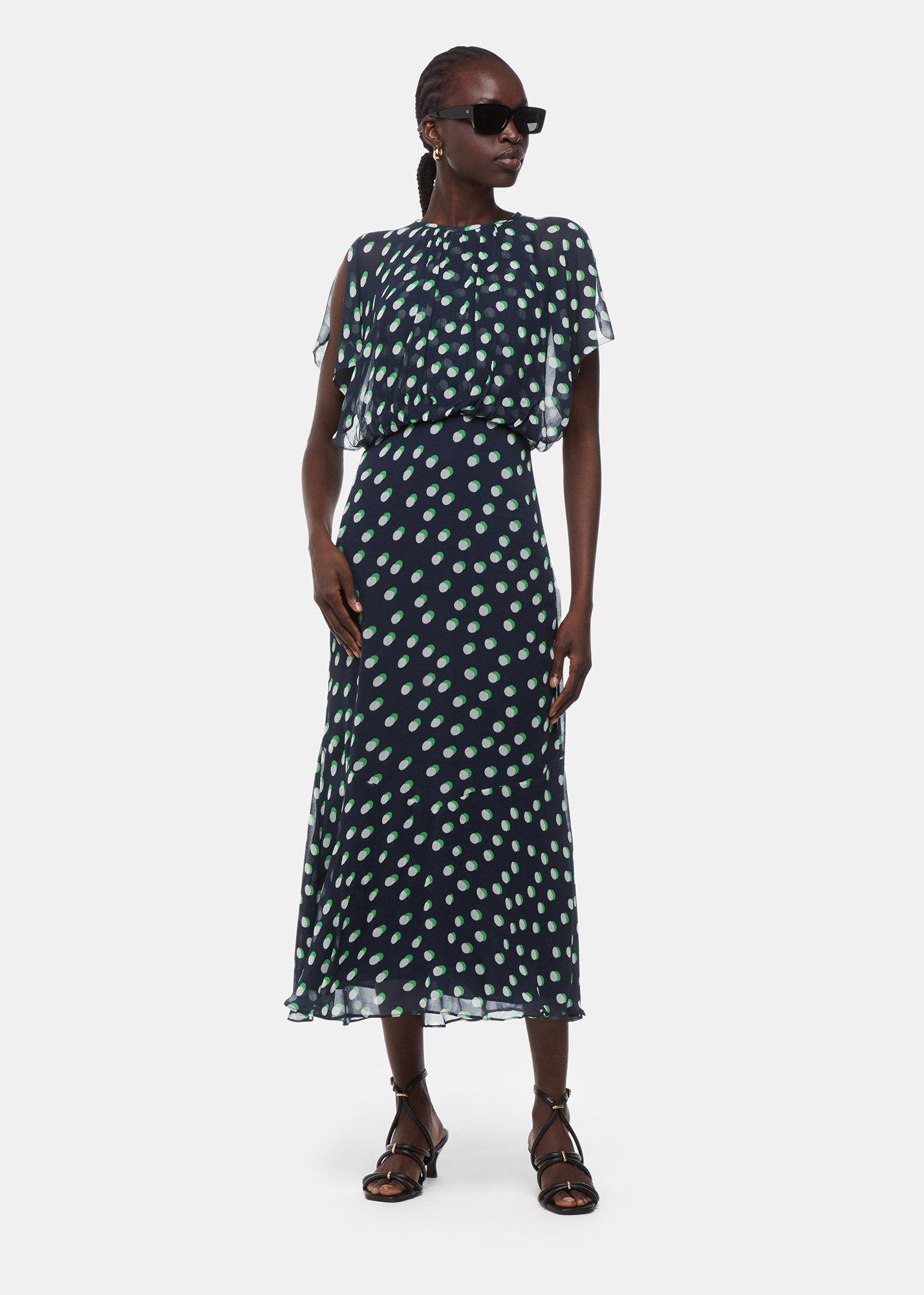 Navy Moon Spot Print Midi Dress