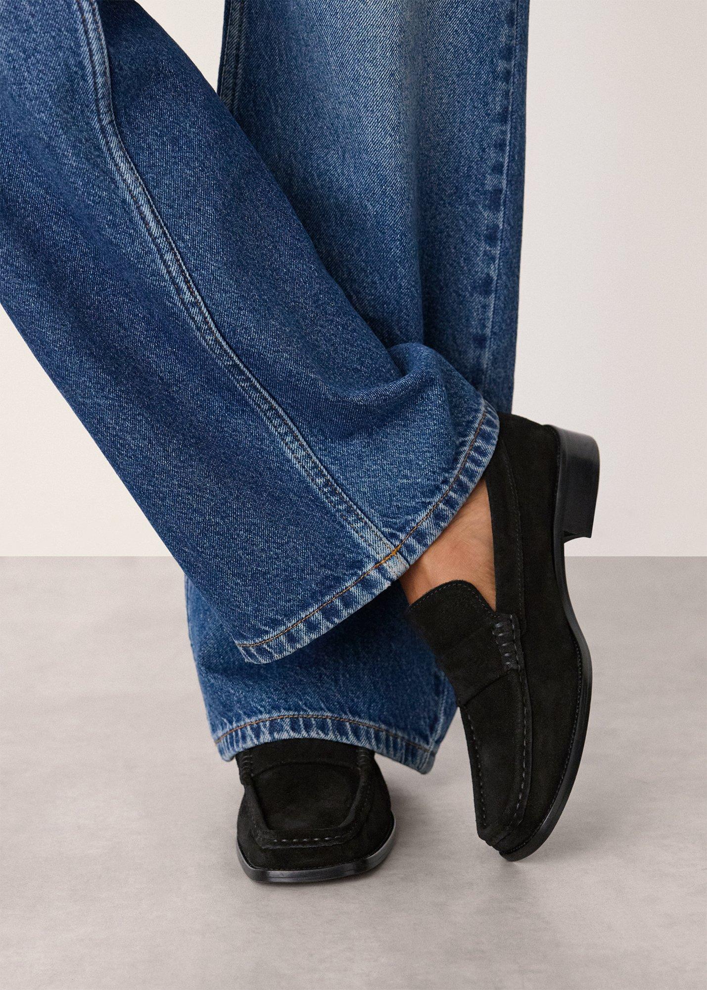 Black Mora Suede Square Toe Loafer