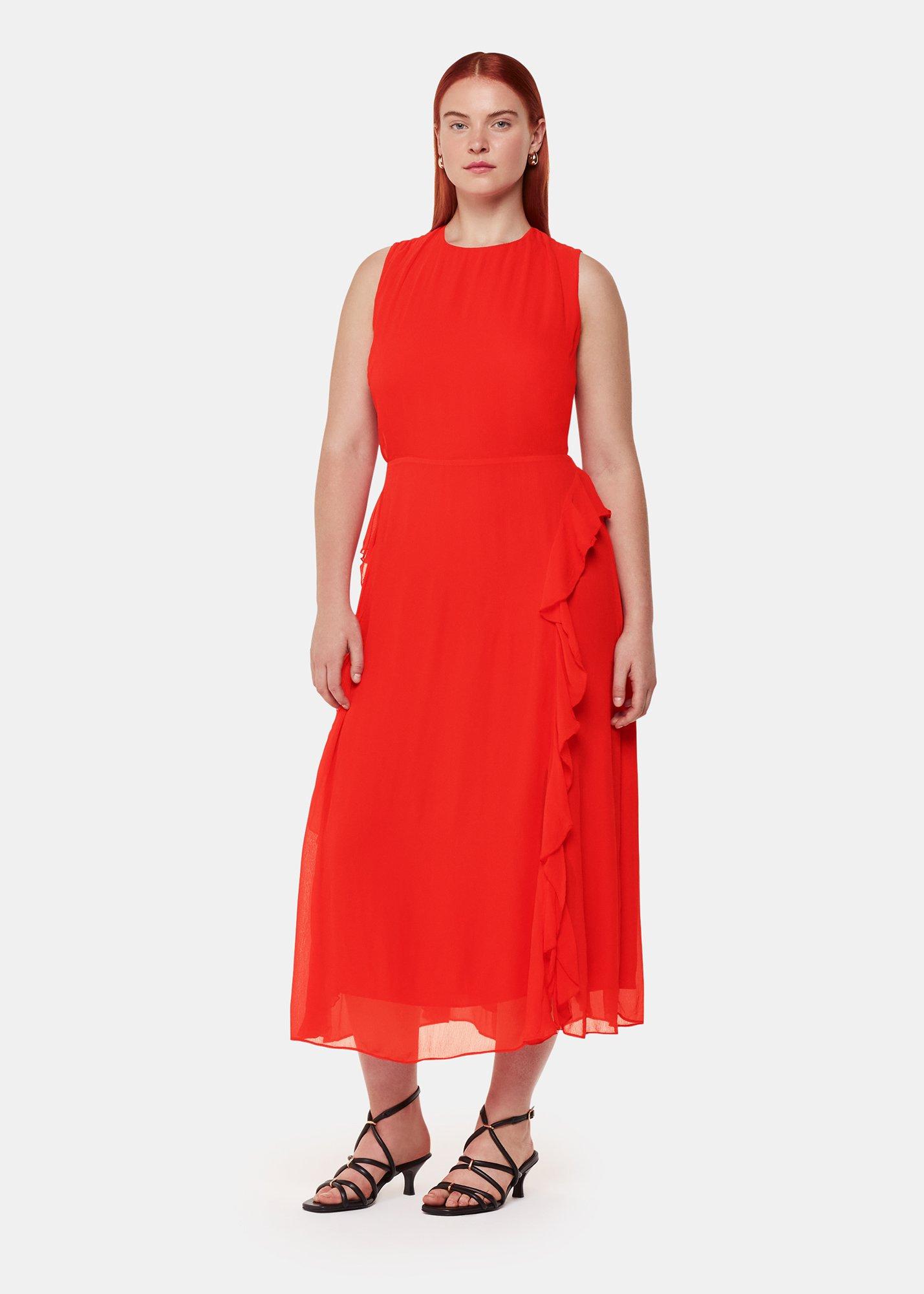 Red Petite Nellie Frill Detail Midi Dress
