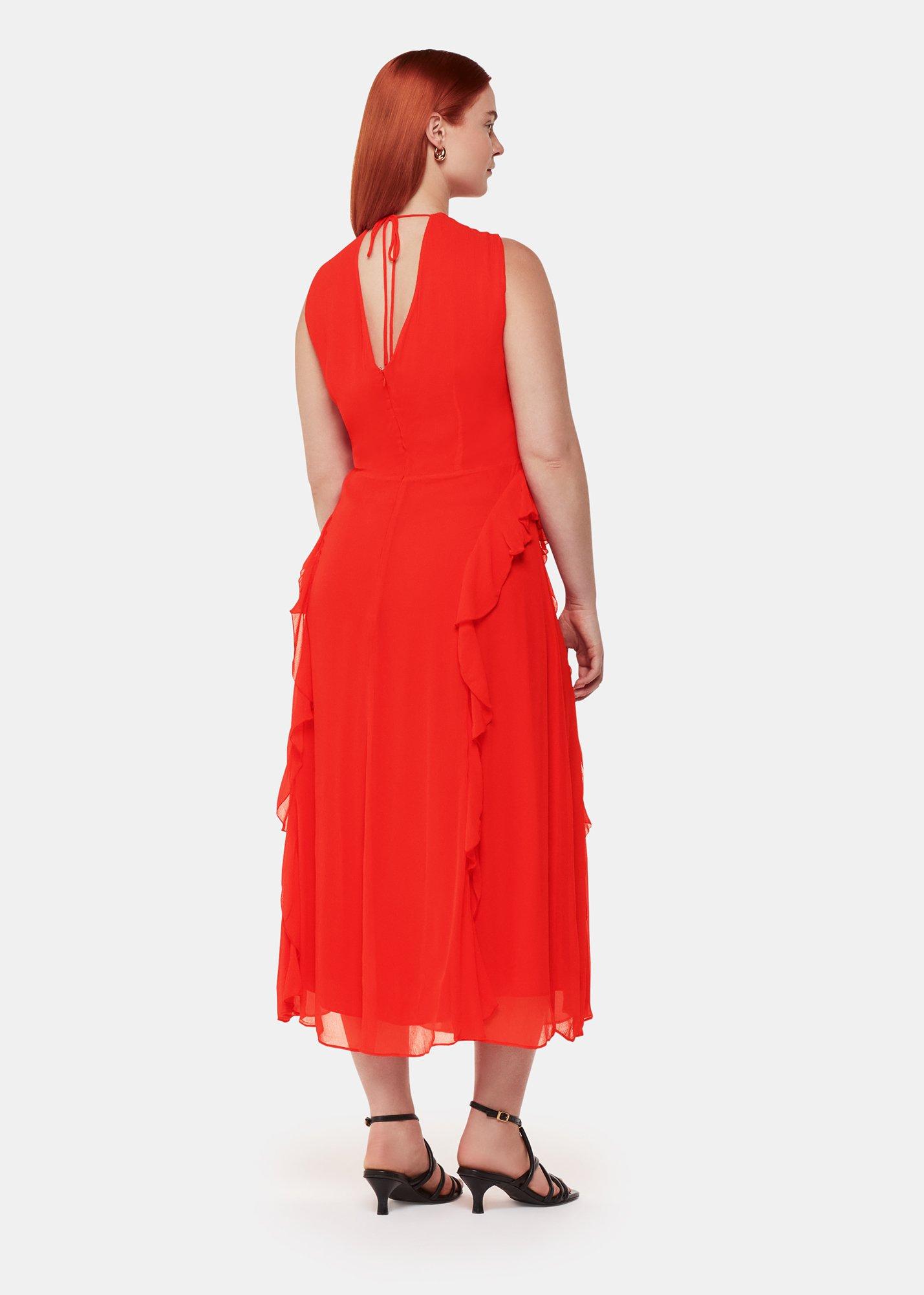 Red Petite Nellie Frill Detail Midi Dress