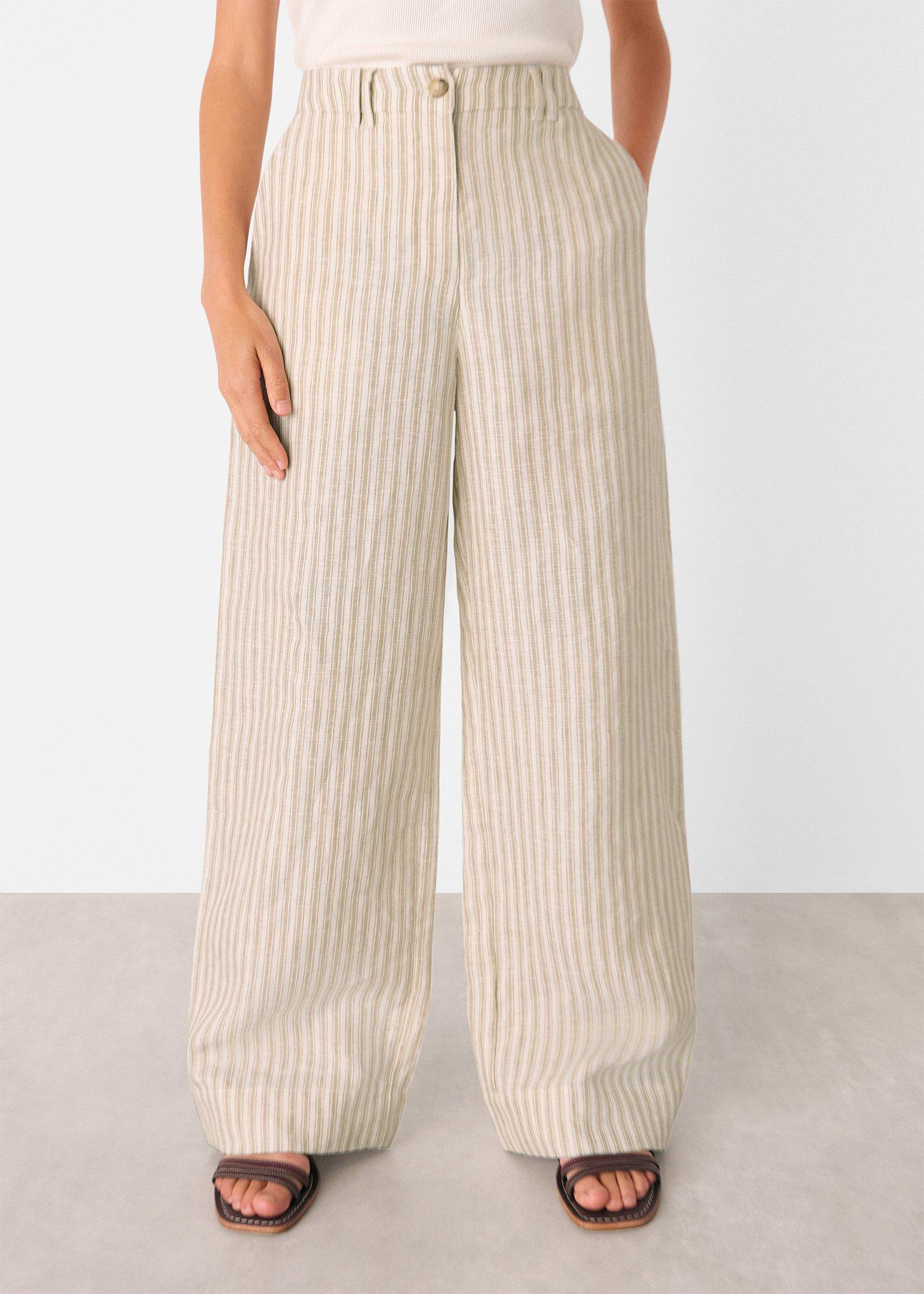 Neutral Linen Stripe Trouser