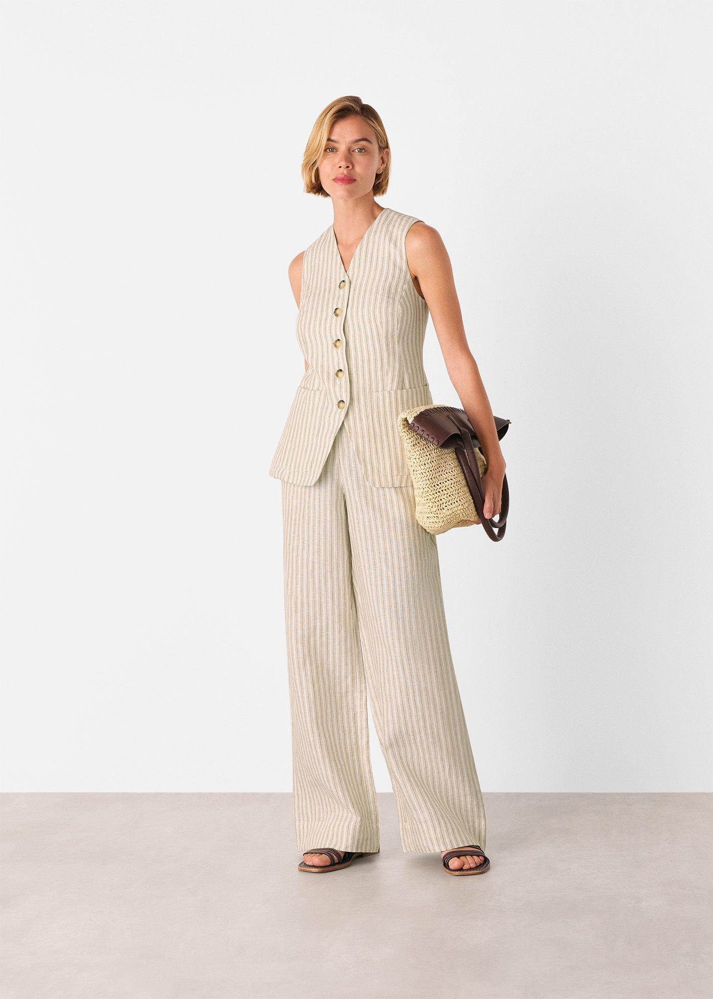 Neutral Linen Stripe Trouser