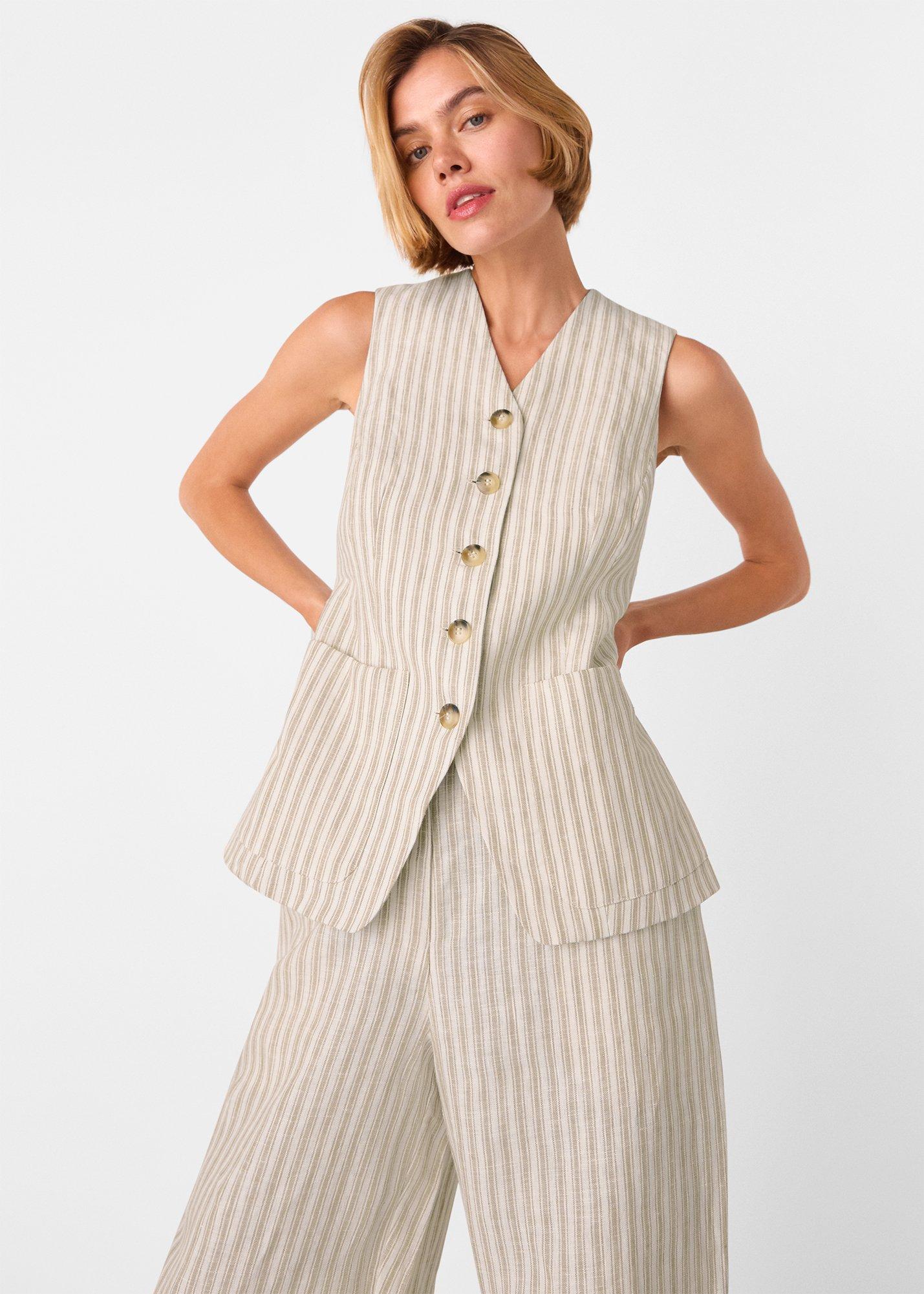 Neutral Linen Stripe Waistcoat