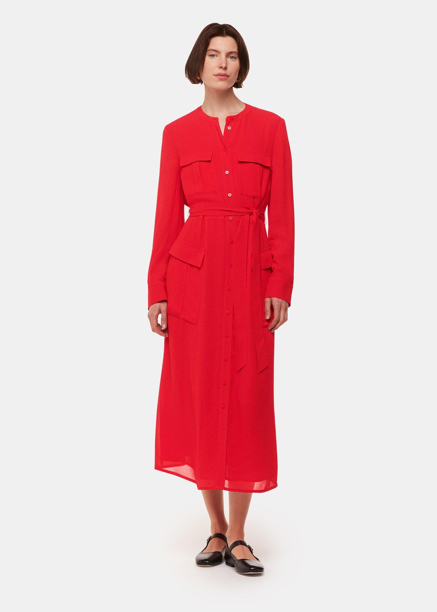 Red Nia Pocket Detail Shirt Dress