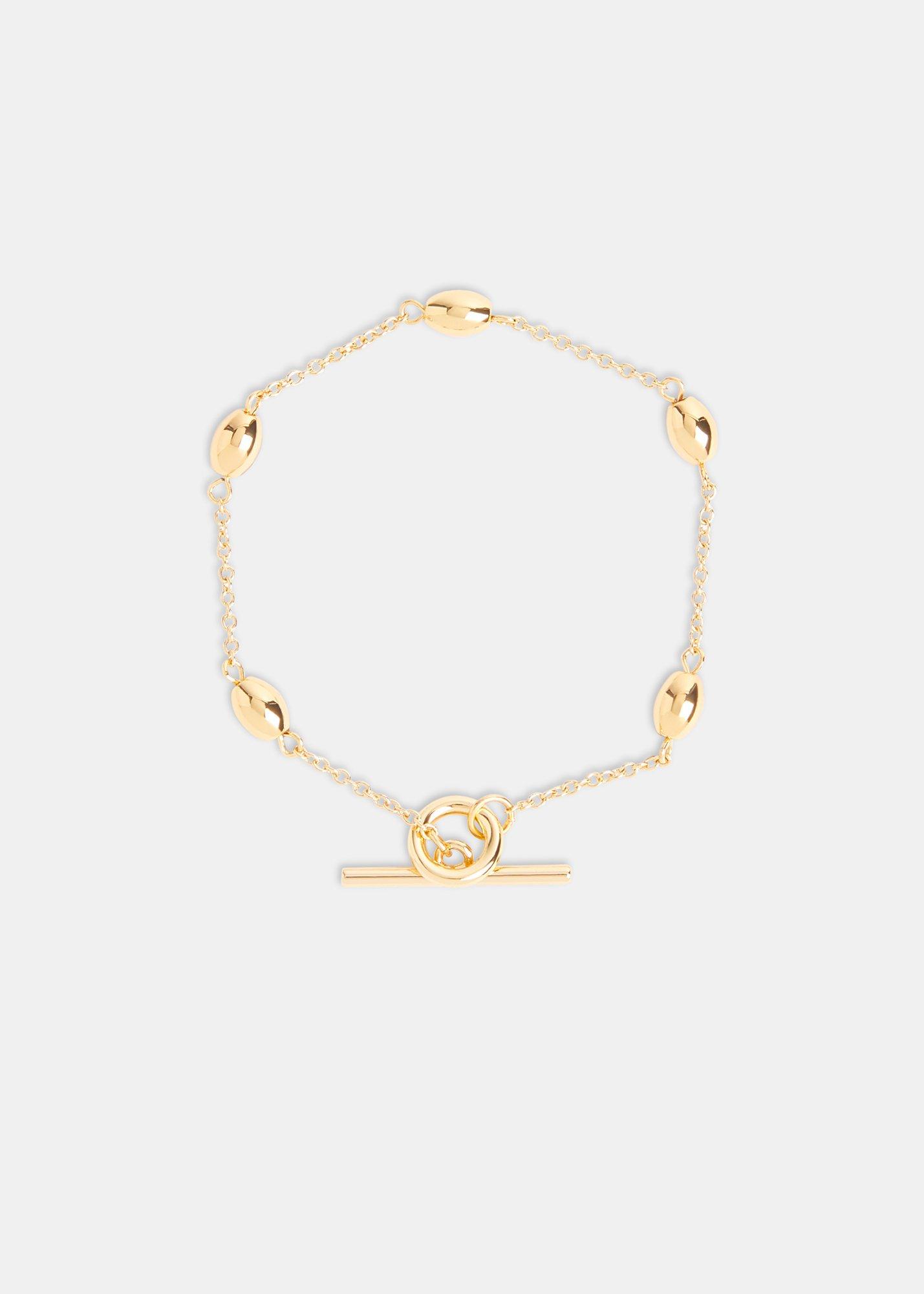 Gold Oval Beaded T Bar Bracelet