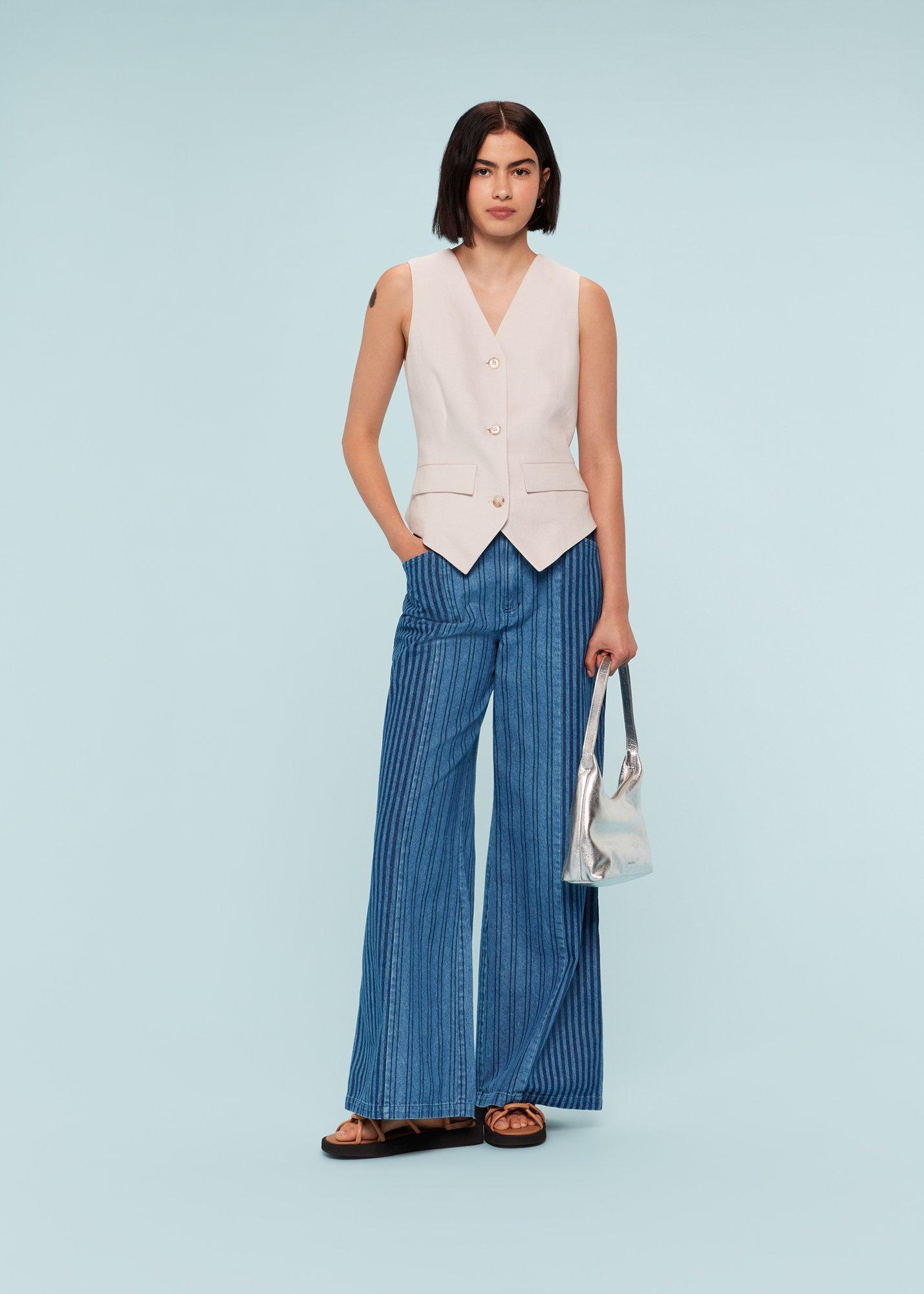 Denim Patchwork Vertical Stripe Jean