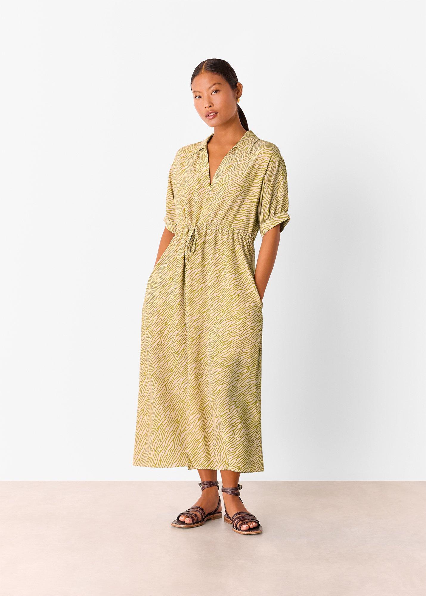 Green Petite Tiger Flame Midi Dress