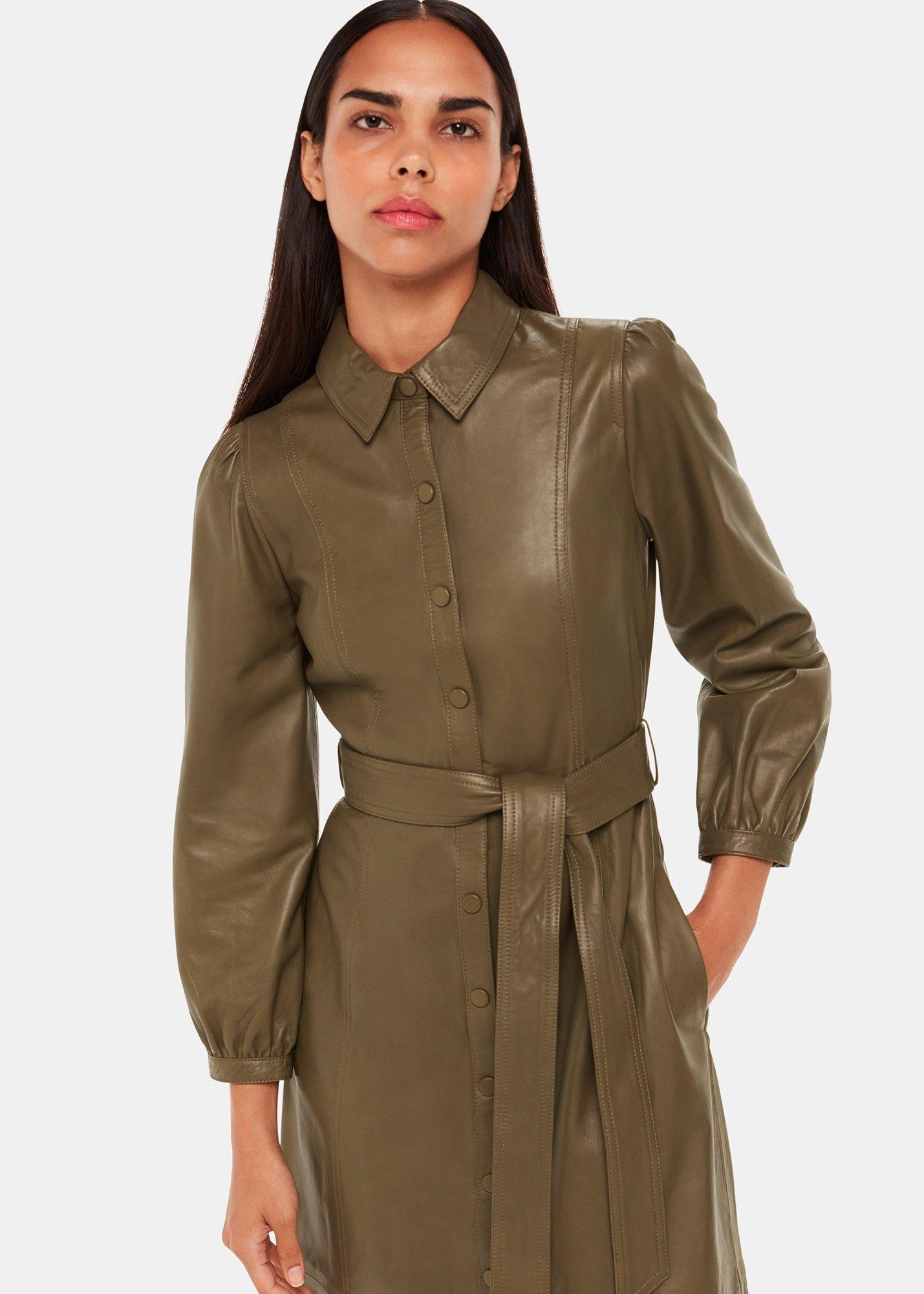 Phoebe Leather Shirt Dress Khaki