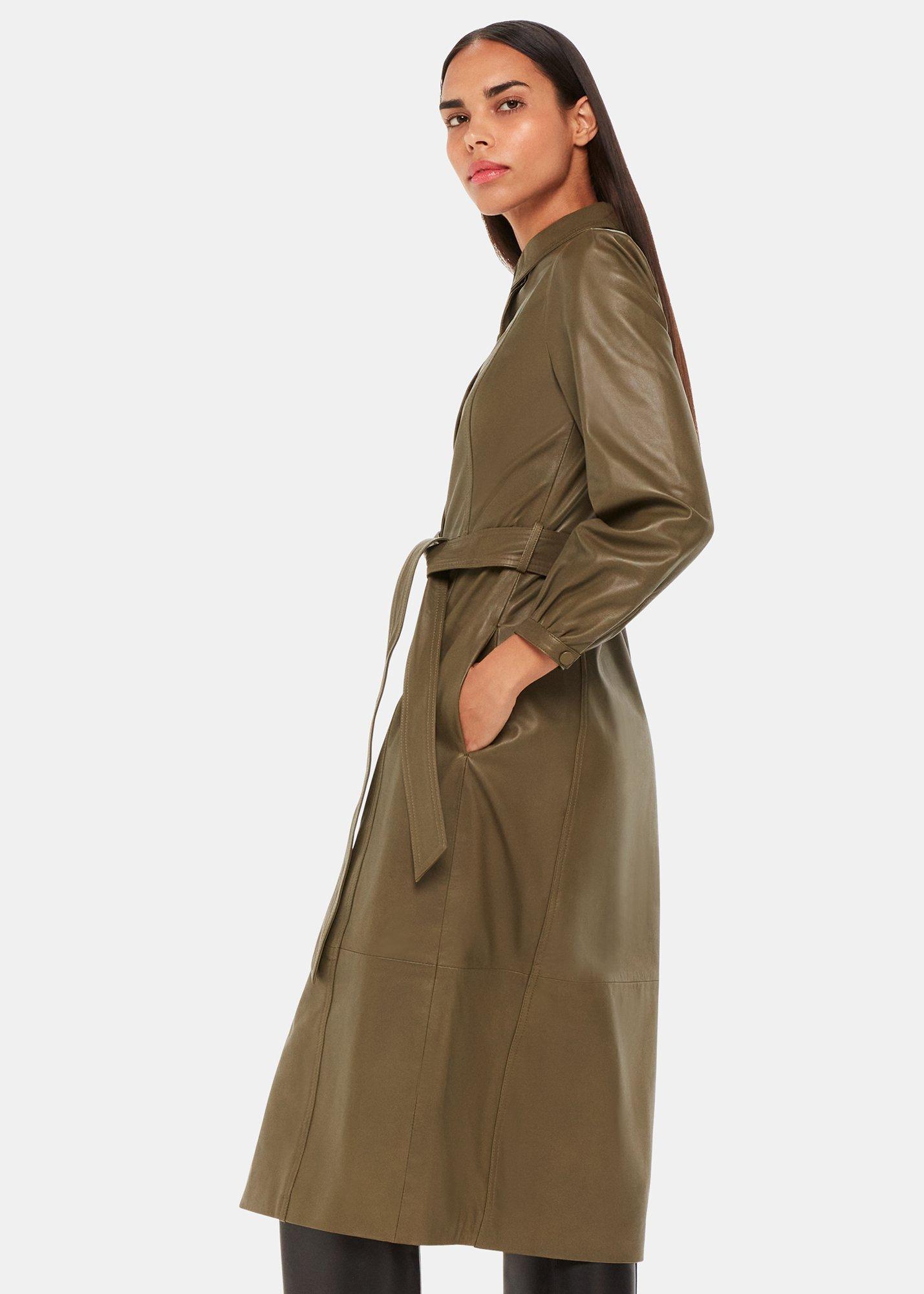 Phoebe Leather Shirt Dress Khaki