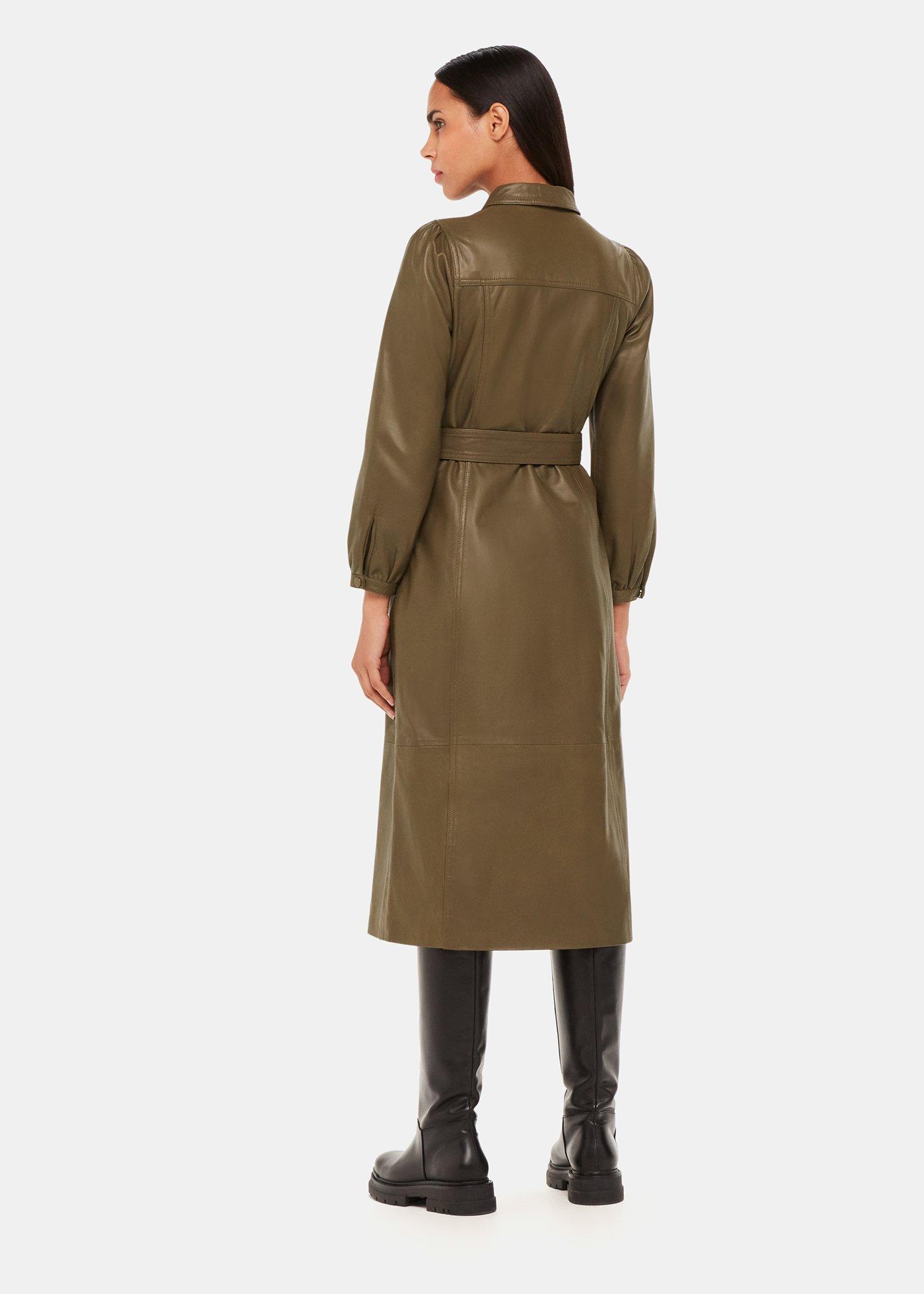 Phoebe Leather Shirt Dress Khaki