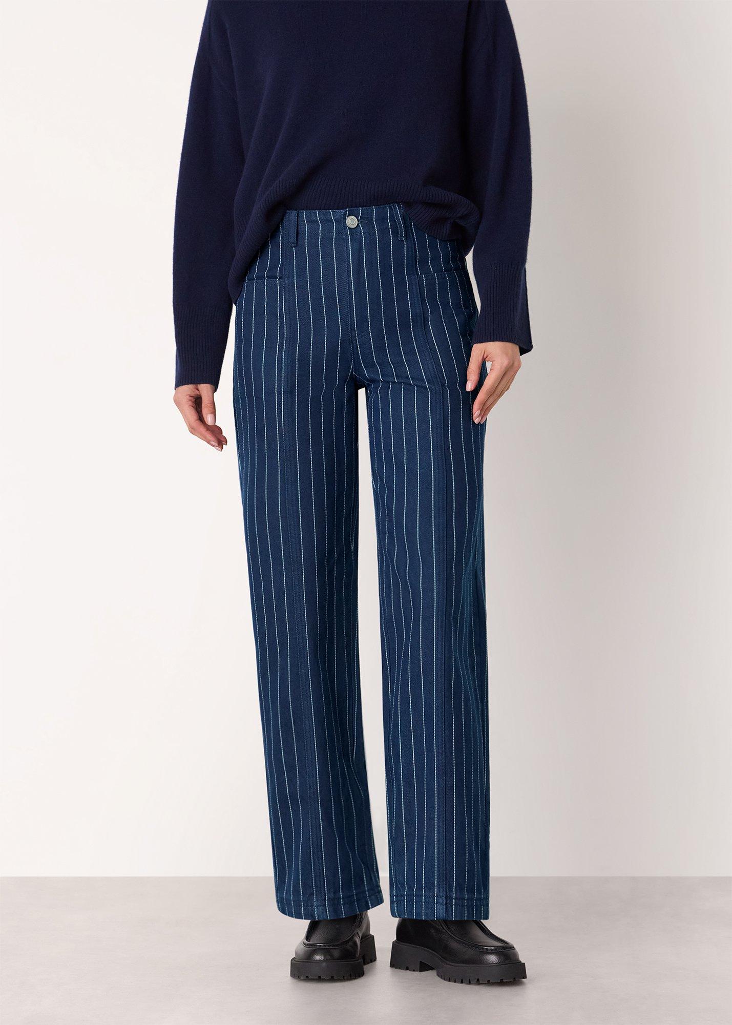 Navy Pinstripe Barrel Leg Jean
