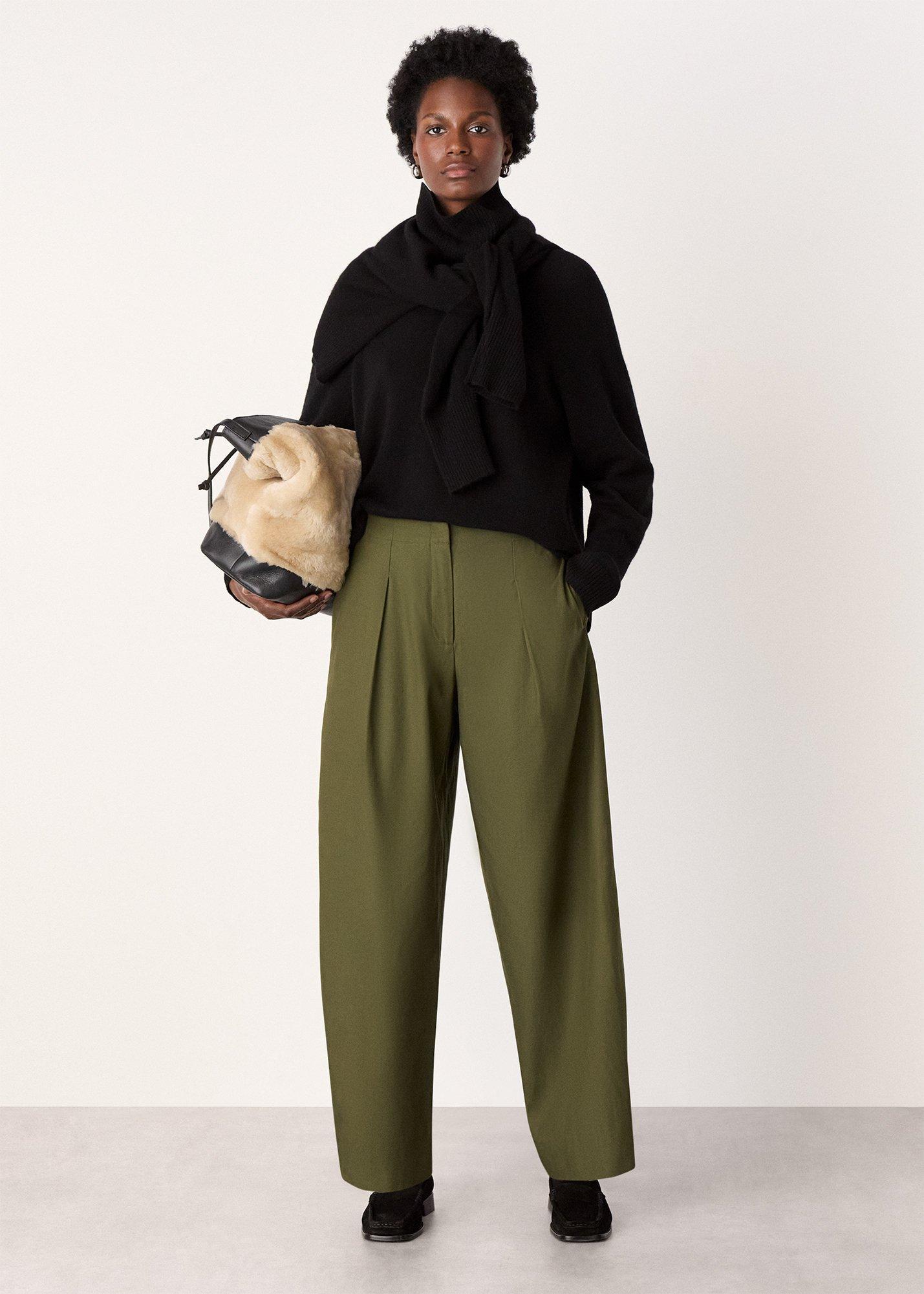 Khaki Pleat Front Barrel Trouser