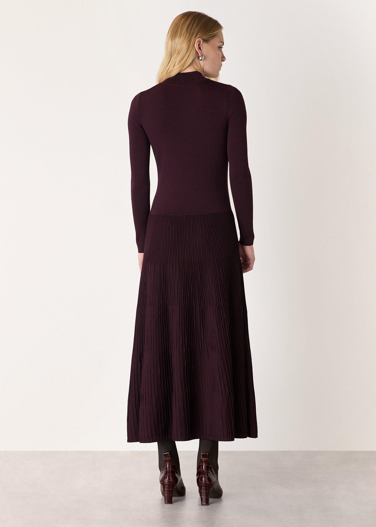 Petite Funnel Neck Pleated Knit Dress