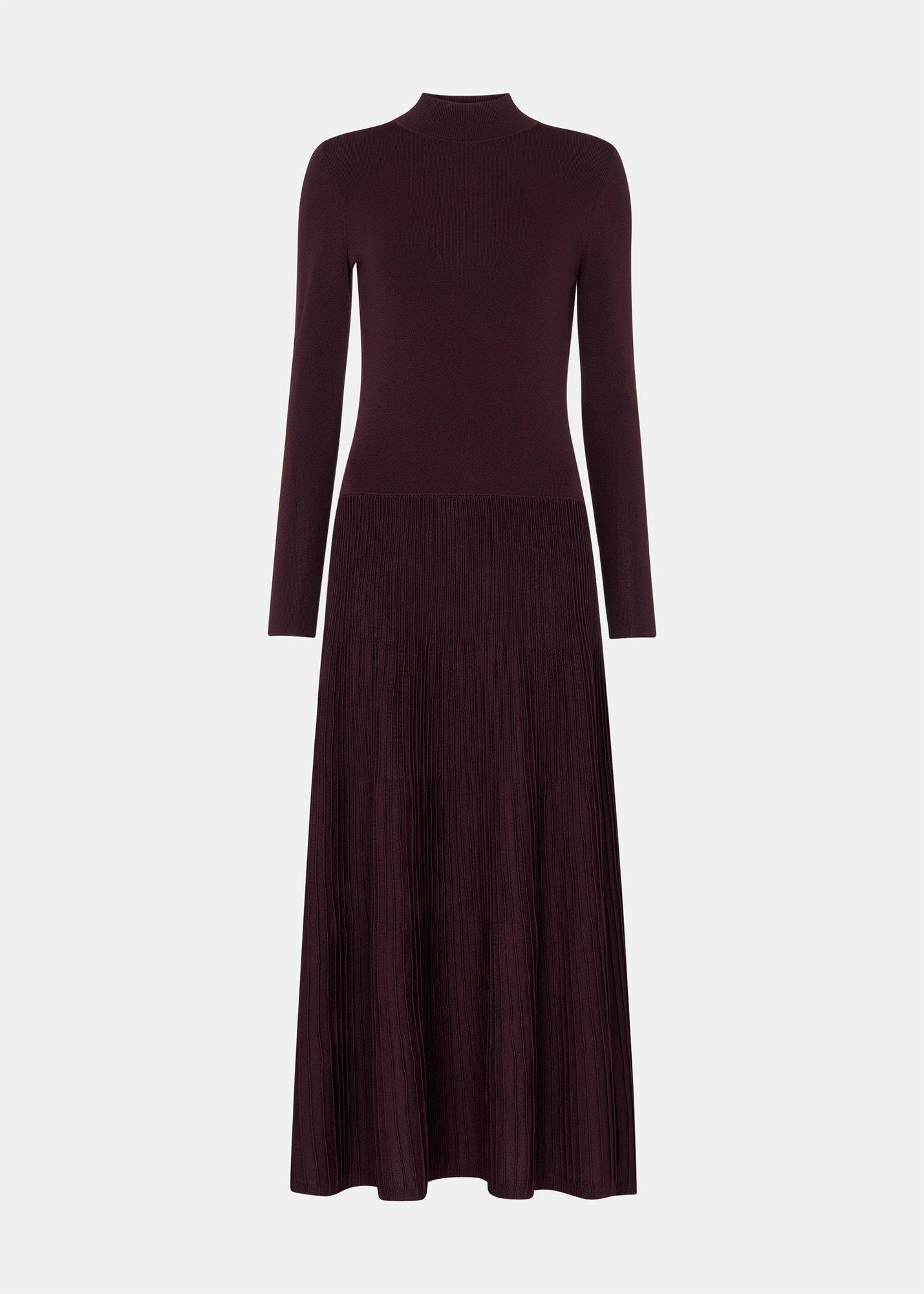 Petite Funnel Neck Pleated Knit Dress