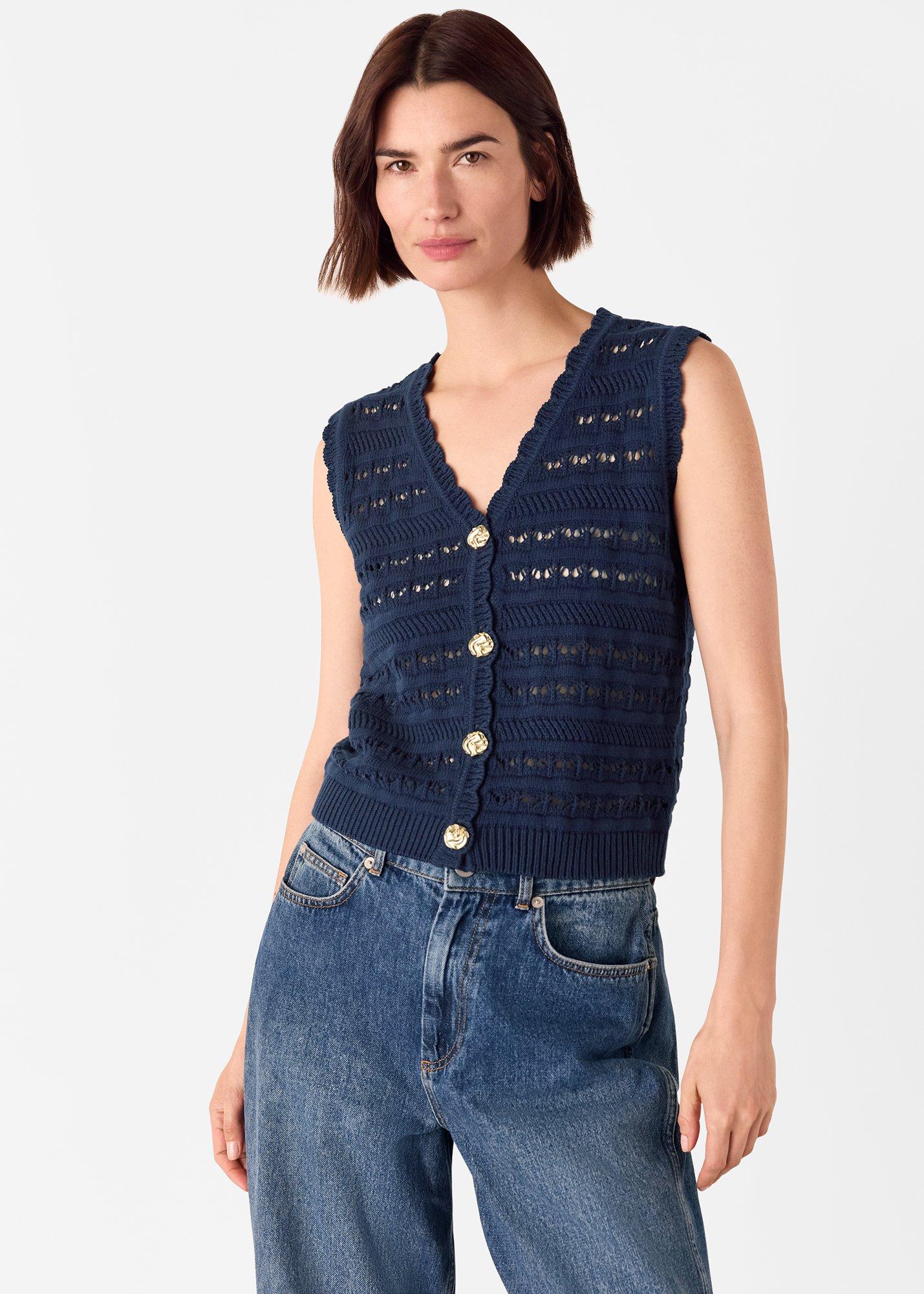 Navy Pointelle Detail Tank