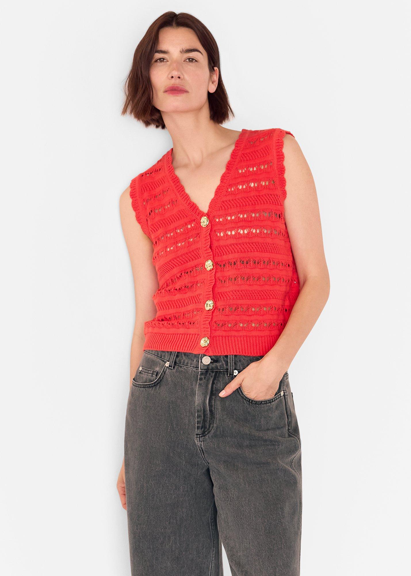 Red Pointelle Detail Tank