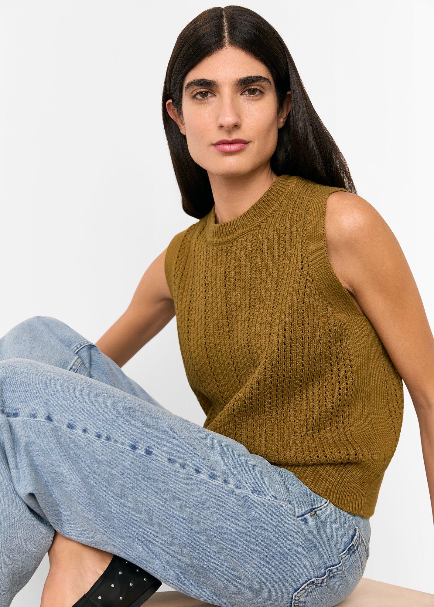 Olive Pointelle Knitted Tank