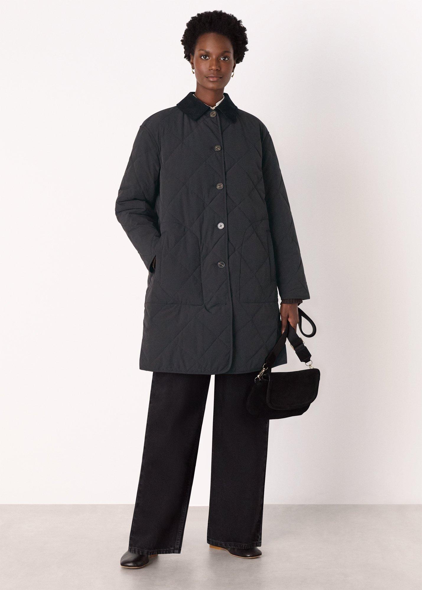 Black Quilted Cord Collar Coat