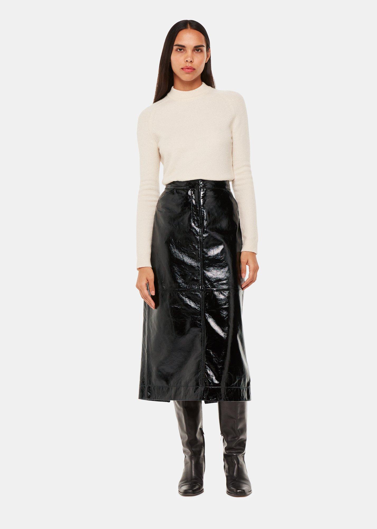 Black Petite Rachel Patent Leather Skirt