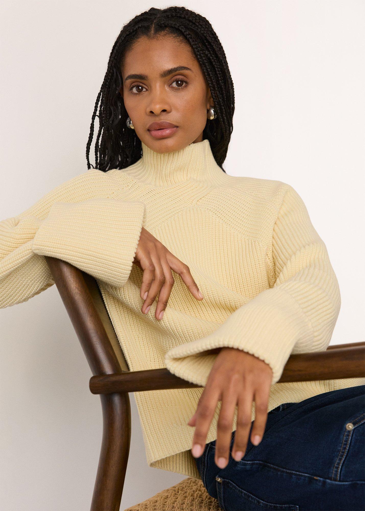 Khaki Rib Cable High Neck Jumper