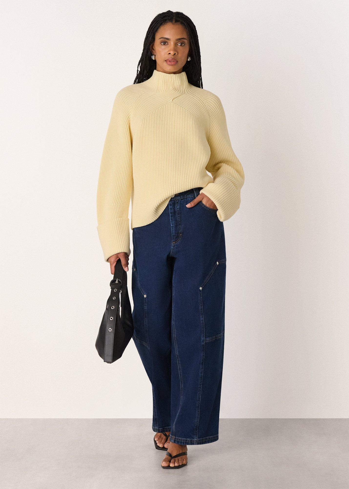 Khaki Rib Cable High Neck Jumper