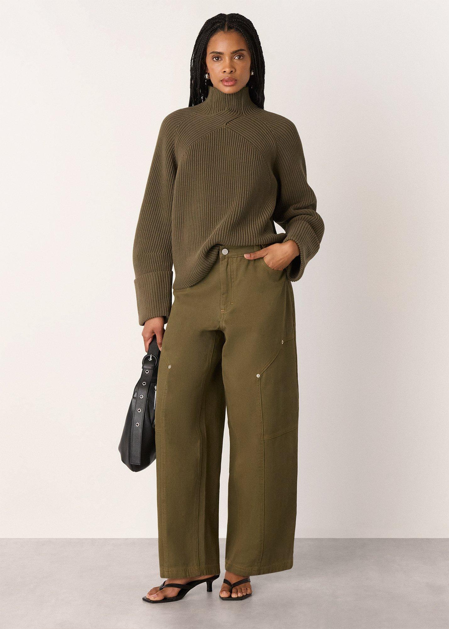 Khaki Rib Cable High Neck Jumper