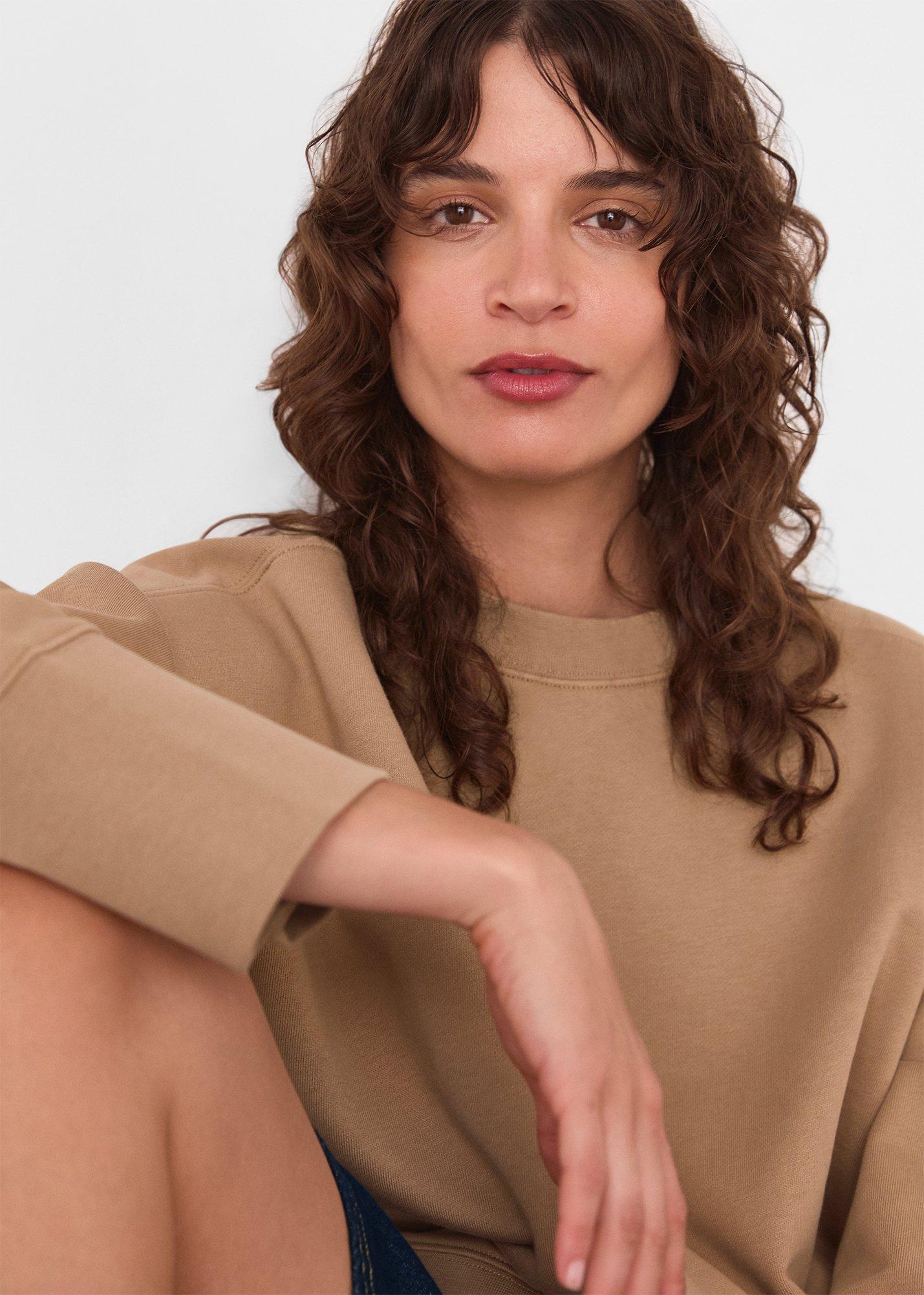 Camel Rib Cuff Detail Jersey Sweat