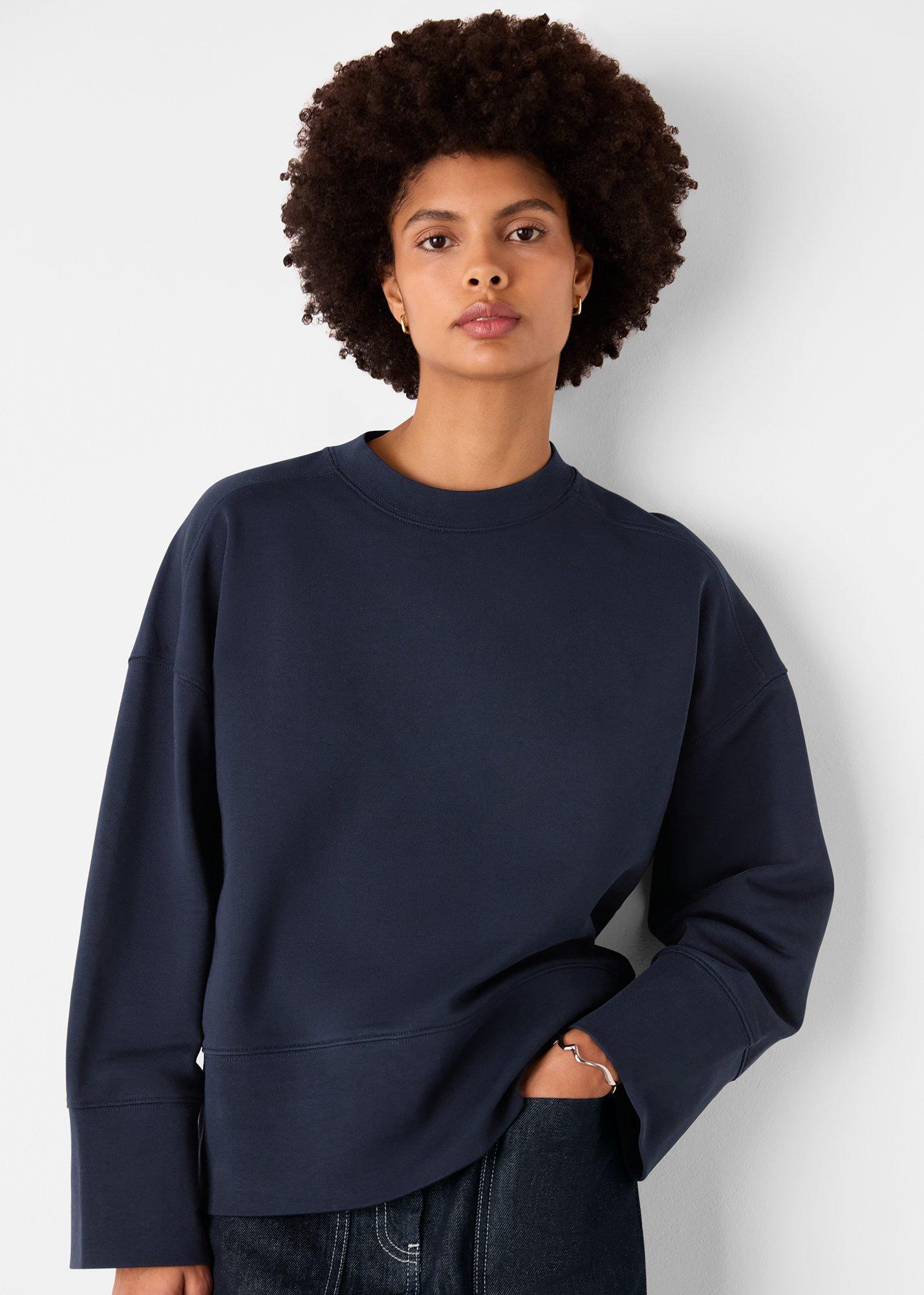 Navy Rib Cuff Detail Jersey Sweat