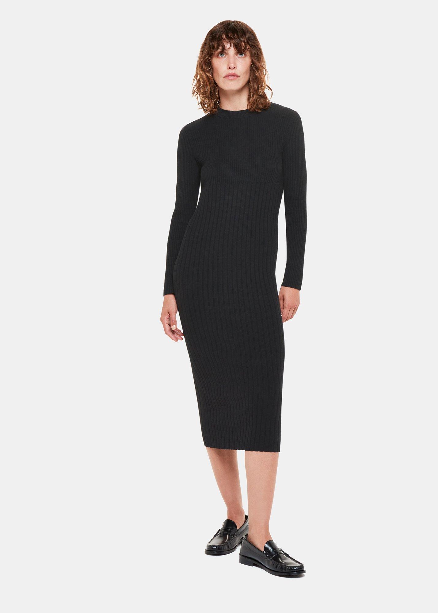 Black Ribbed Knitted Midi Dress