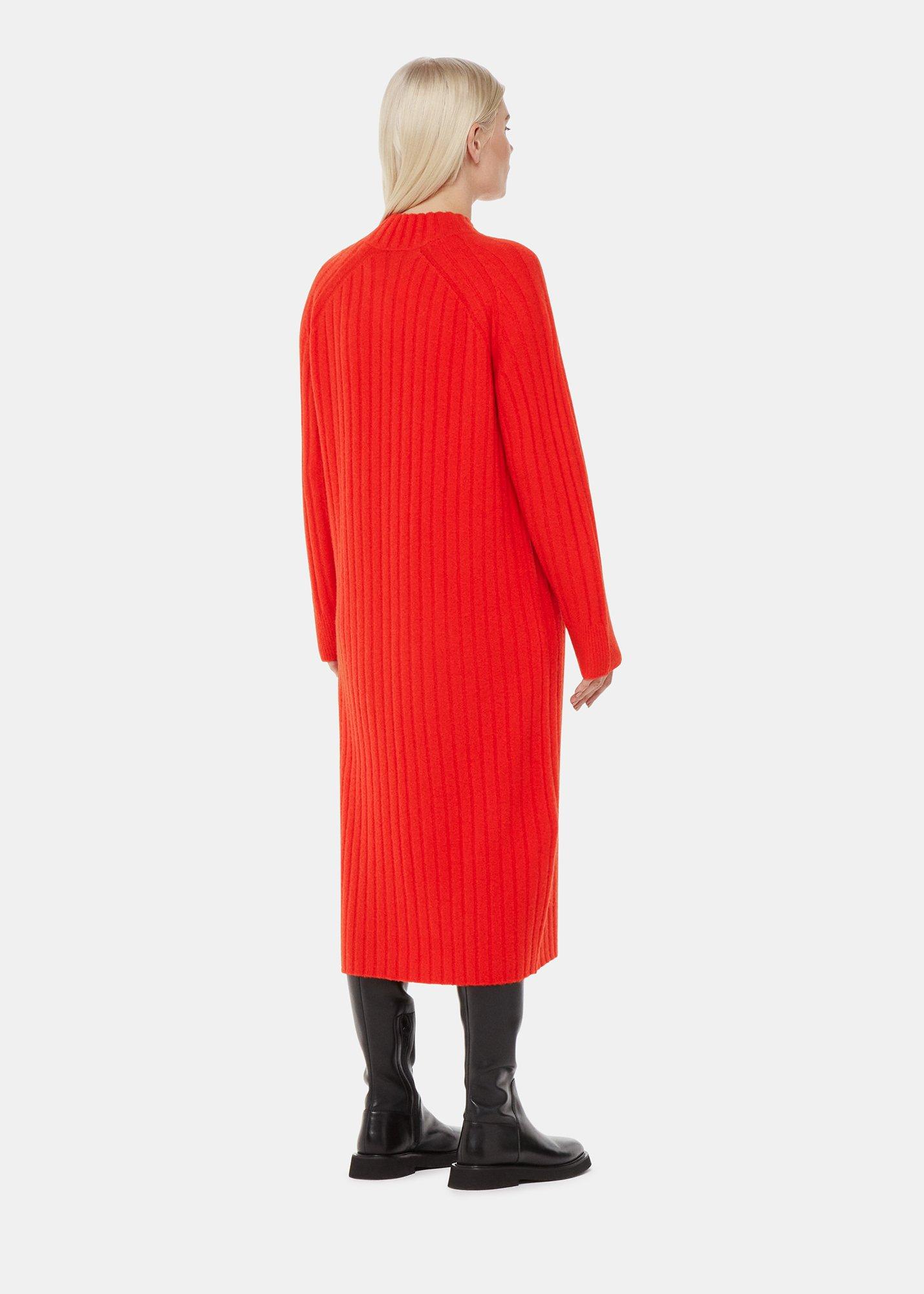 Red Ribbed Knitted Midi Sweater Dress