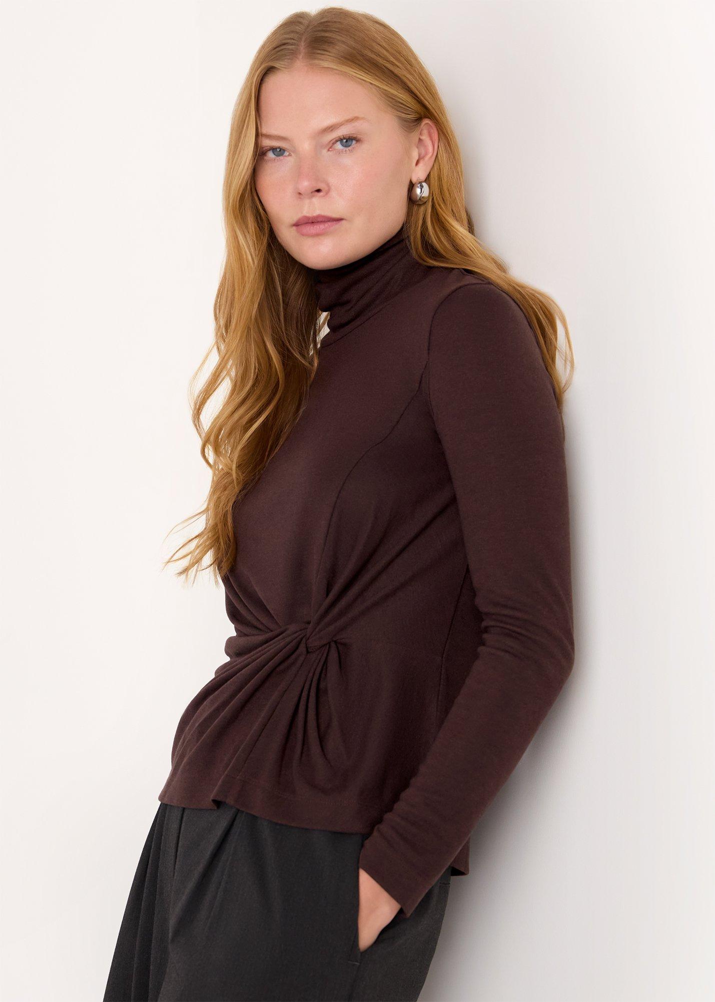 Brown Roll Neck Twist Front Top