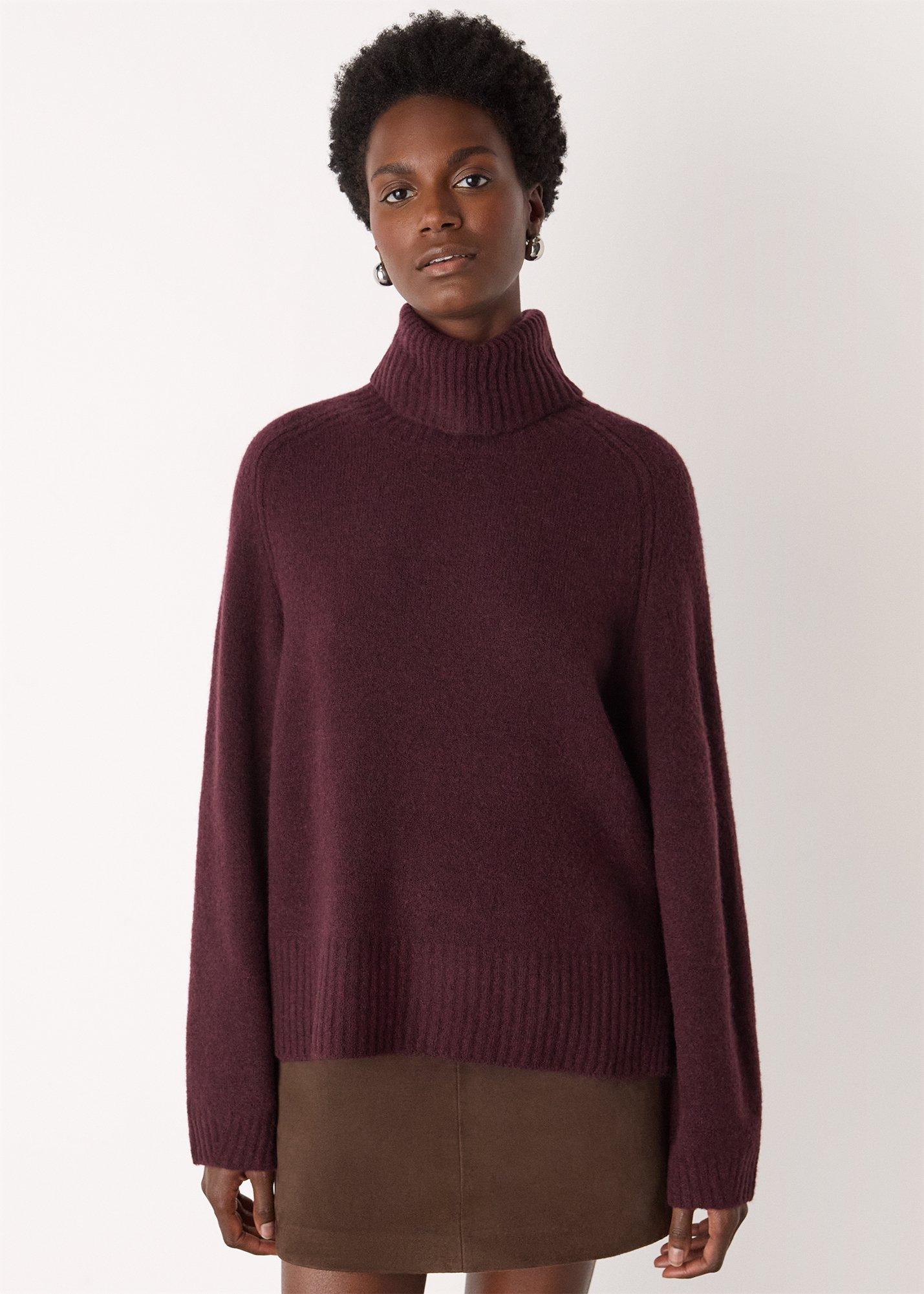 Burgundy Roll Neck Wool Mix Jumper